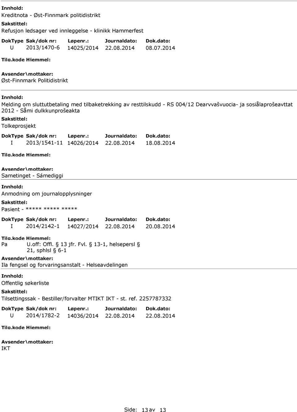 dulkkunprošeakta Tolkeprosjekt 2013/1541-11 14026/2014 18.08.