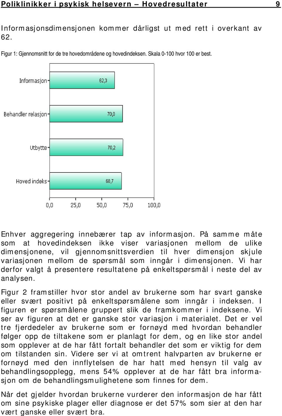 På samme måte som at hovedindeksen ikke viser variasjonen mellom de ulike dimensjonene, vil gjennomsnittsverdien til hver dimensjon skjule variasjonen mellom de spørsmål som inngår i dimensjonen.