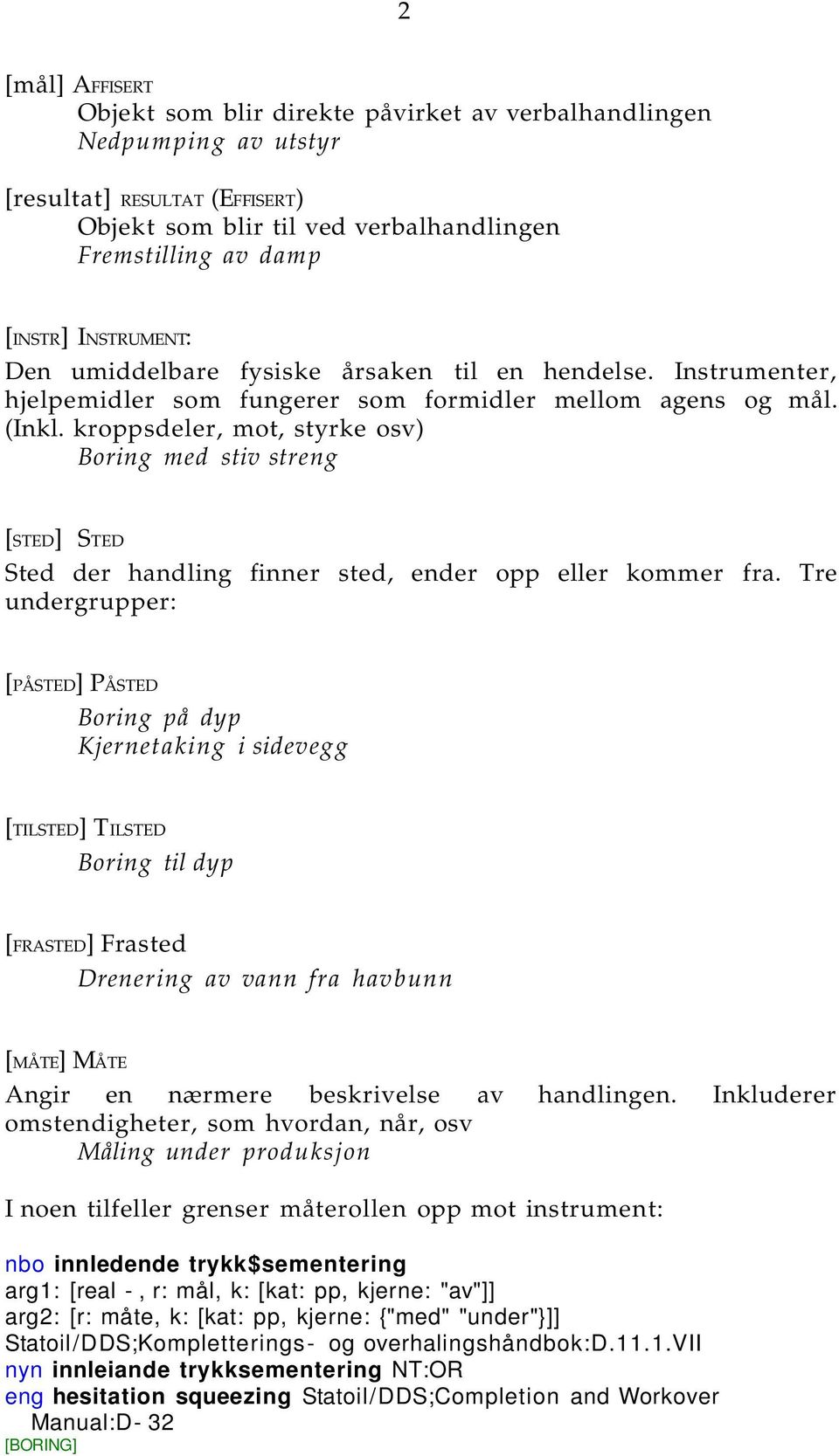 kroppsdeler, mot, styrke osv) Boring med stiv streng [STED] STED Sted der handling finner sted, ender opp eller kommer fra.