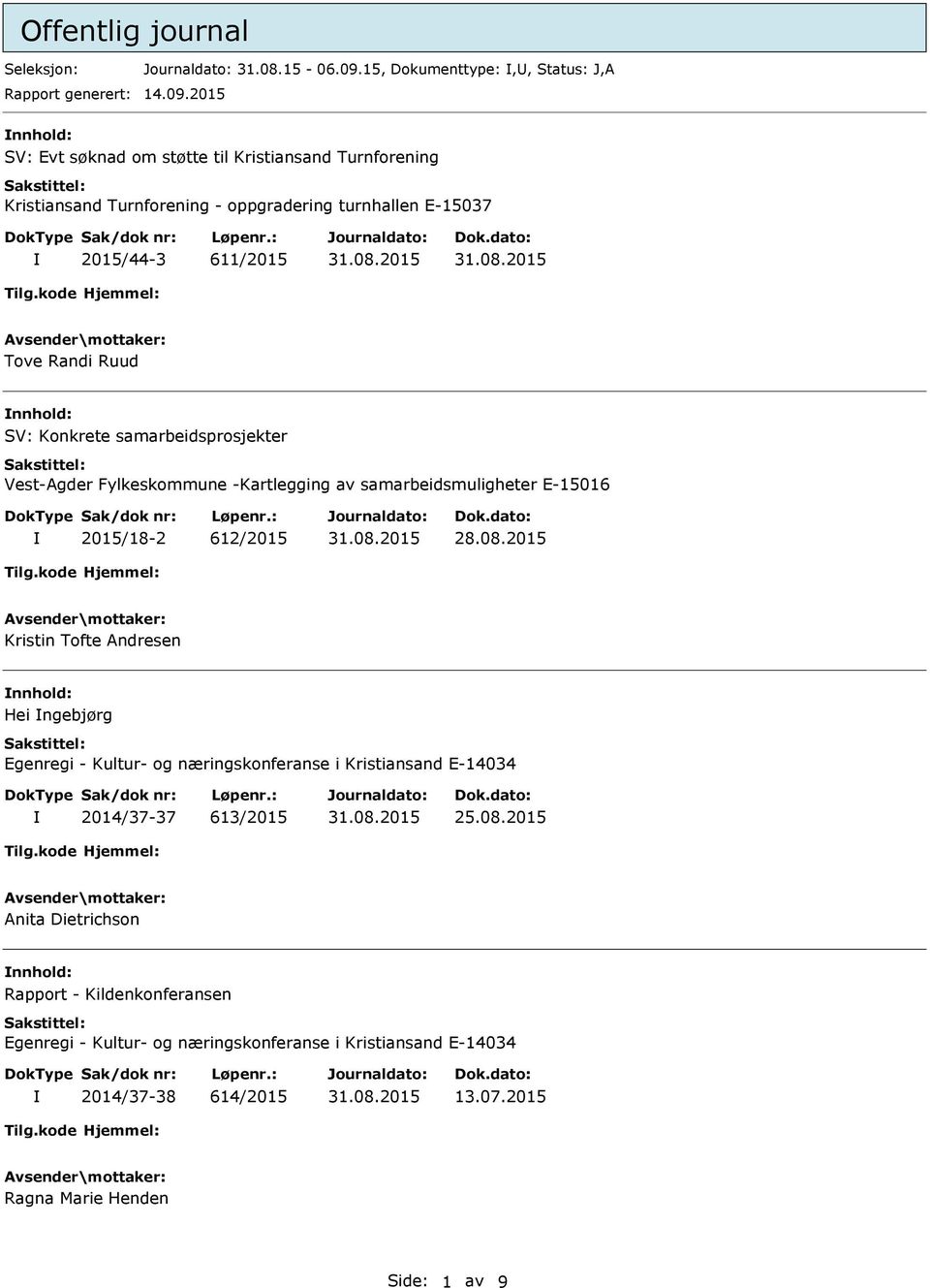 2015 SV: Evt søknad om støtte til Kristiansand Turnforening Kristiansand Turnforening - oppgradering turnhallen E-15037 2015/44-3 611/2015