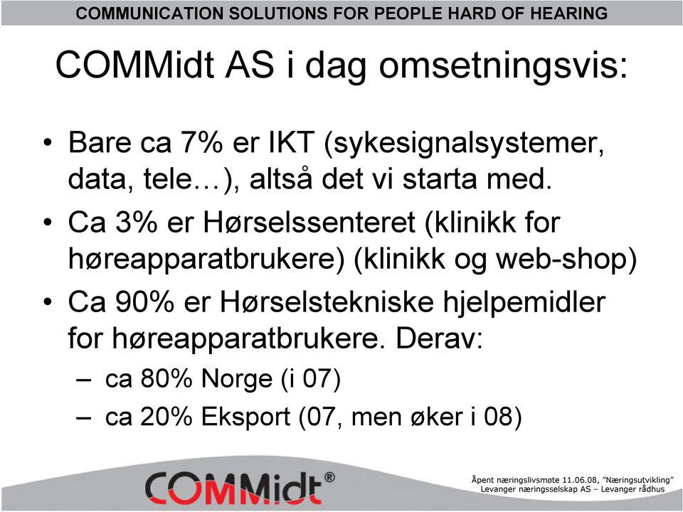 Ca 3% er Hørselssenteret (klinikk for høreapparatbrukere) (klinikk og