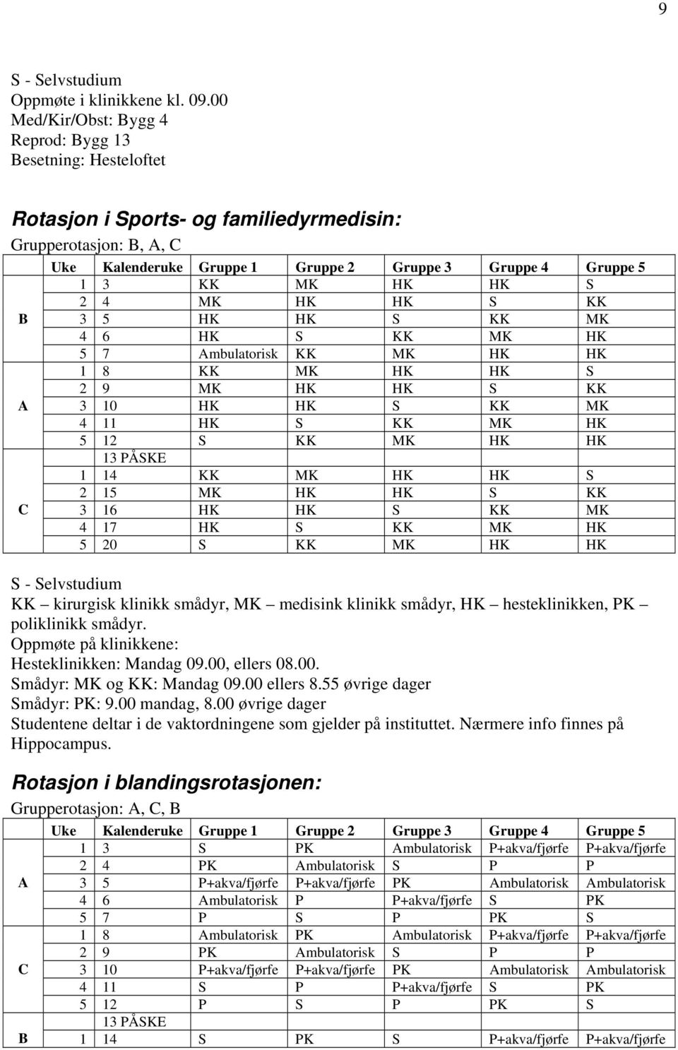 HK HK S B A C 2 4 MK HK HK S KK 3 5 HK HK S KK MK 4 6 HK S KK MK HK 5 7 Ambulatorisk KK MK HK HK 1 8 KK MK HK HK S 2 9 MK HK HK S KK 3 10 HK HK S KK MK 4 11 HK S KK MK HK 5 12 S KK MK HK HK 13 PÅSKE