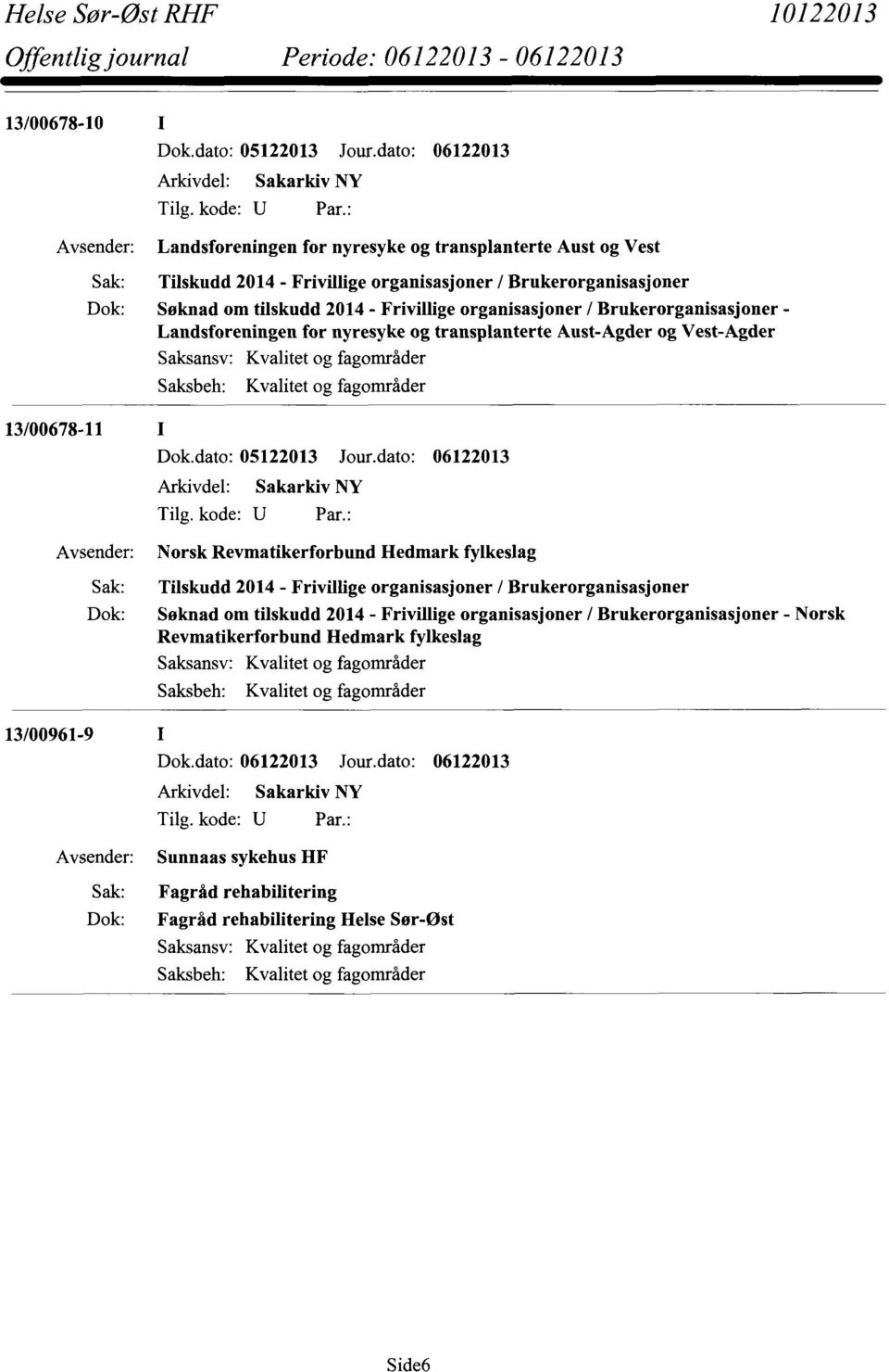 13/00678-11 13/00961-9 Norsk Revmatikerforbund Hedmark fylkeslag Tilskudd 2014 - Frivillige organisasjoner / Brukerorganisasjoner Søknad om tilskudd 2014 - Frivillige organisasjoner /