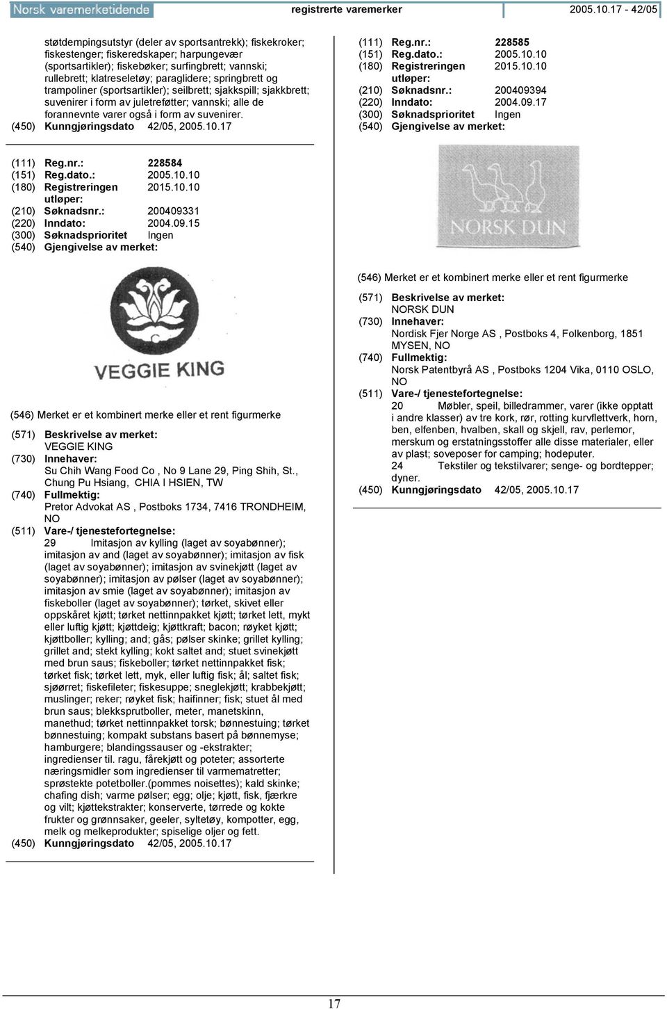 paraglidere; springbrett og trampoliner (sportsartikler); seilbrett; sjakkspill; sjakkbrett; suvenirer i form av juletreføtter; vannski; alle de forannevnte varer også i form av suvenirer. (111) Reg.