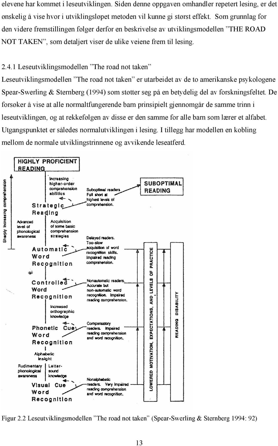 1 Leseutviklingsmodellen The road not taken Leseutviklingsmodellen The road not taken er utarbeidet av de to amerikanske psykologene Spear-Swerling & Sternberg (1994) som støtter seg på en betydelig