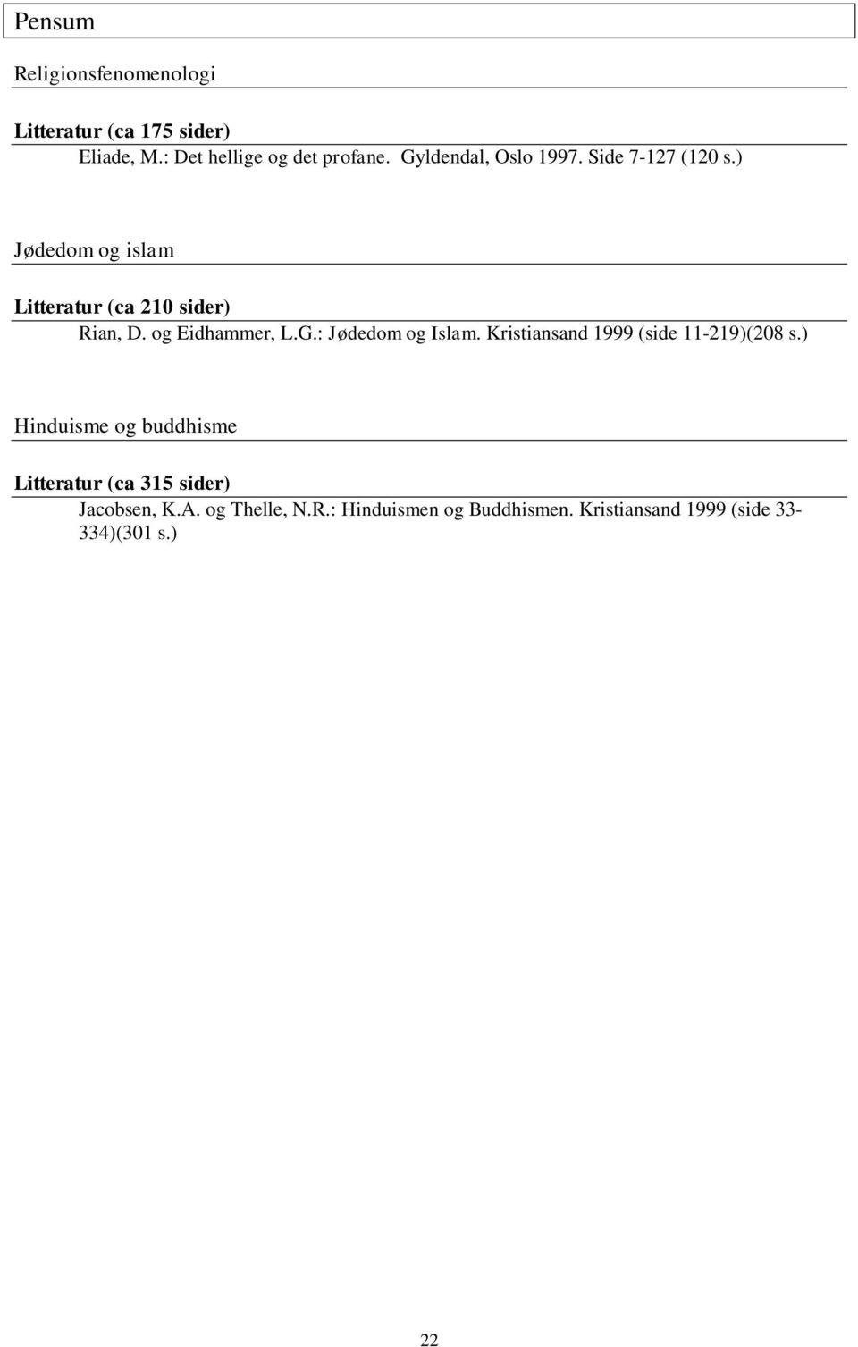 og Eidhammer, L.G.: Jødedom og Islam. Kristiansand 1999 (side 11-219)(208 s.