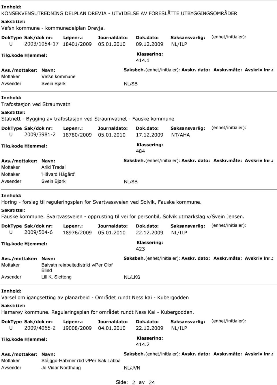 2009 NT/AHA 484 Avs./mottaker: Navn: Saksbeh. Avskr. dato: Avskr.måte: Avskriv lnr.