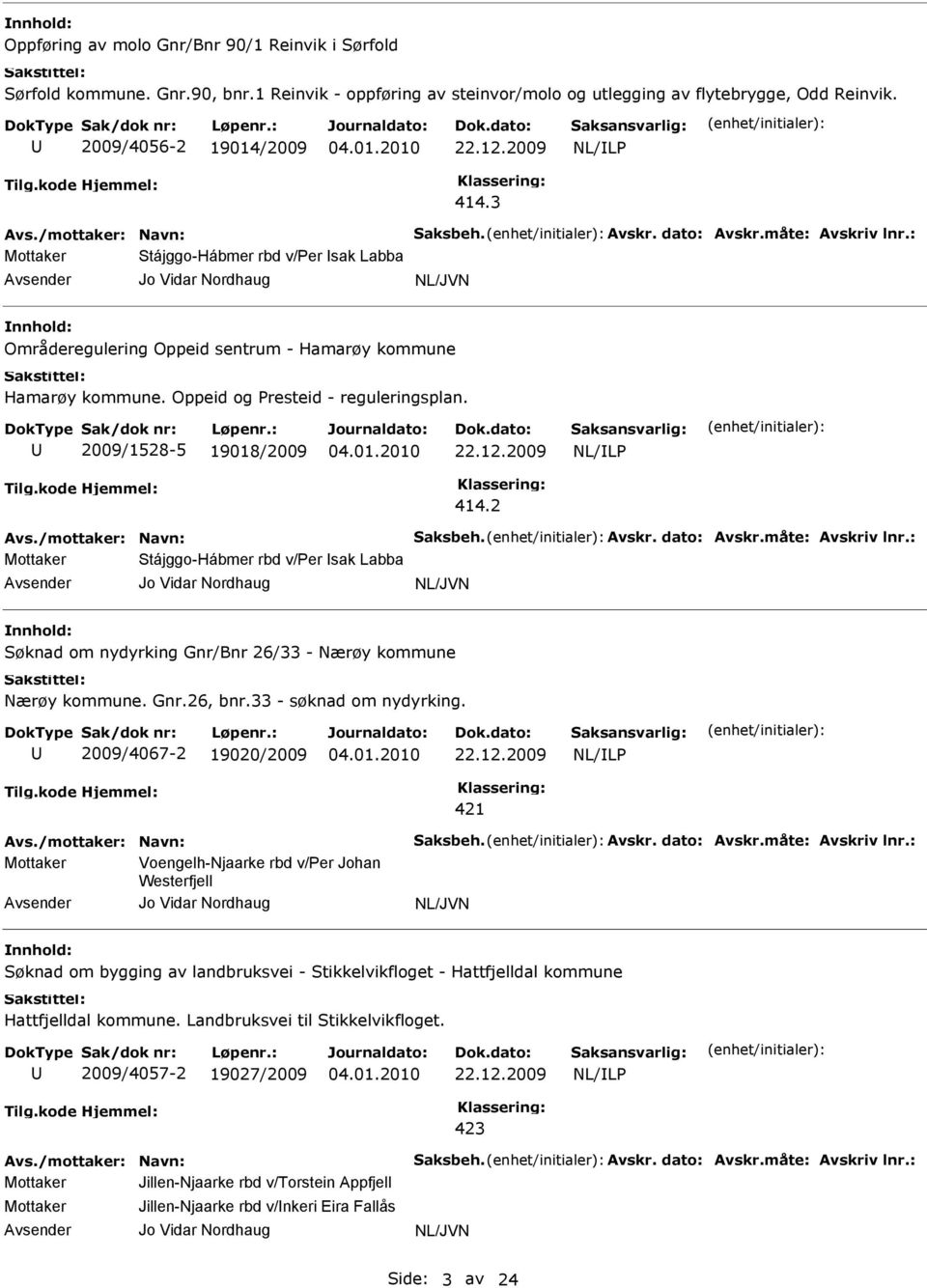 : Mottaker Stájggo-Hábmer rbd v/per sak Labba Jo Vidar Nordhaug NL/JVN Områderegulering Oppeid sentrum - Hamarøy kommune Hamarøy kommune. Oppeid og Presteid - reguleringsplan.