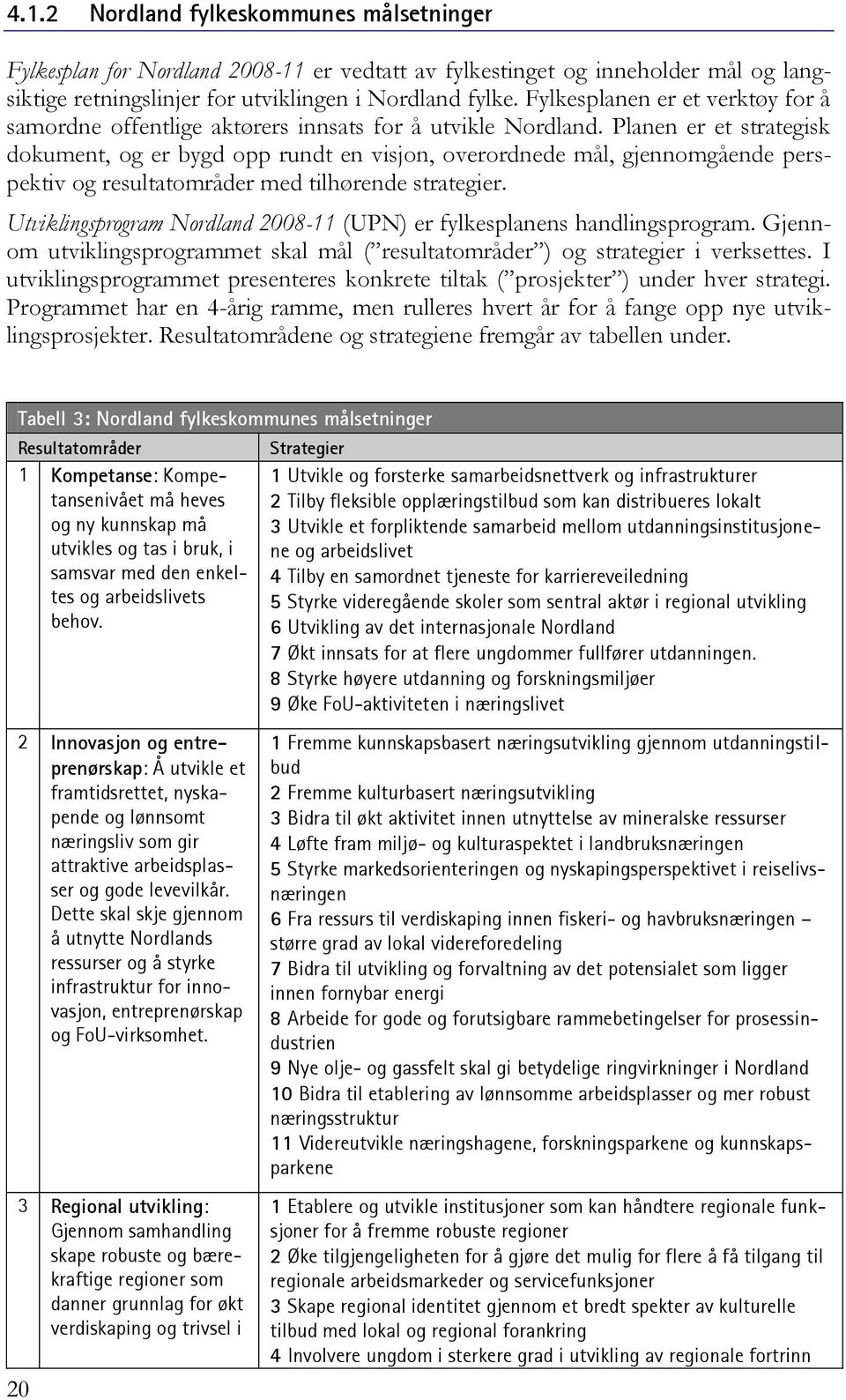 Planen er et strategisk dokument, og er bygd opp rundt en visjon, overordnede mål, gjennomgående perspektiv og resultatområder med tilhørende strategier.