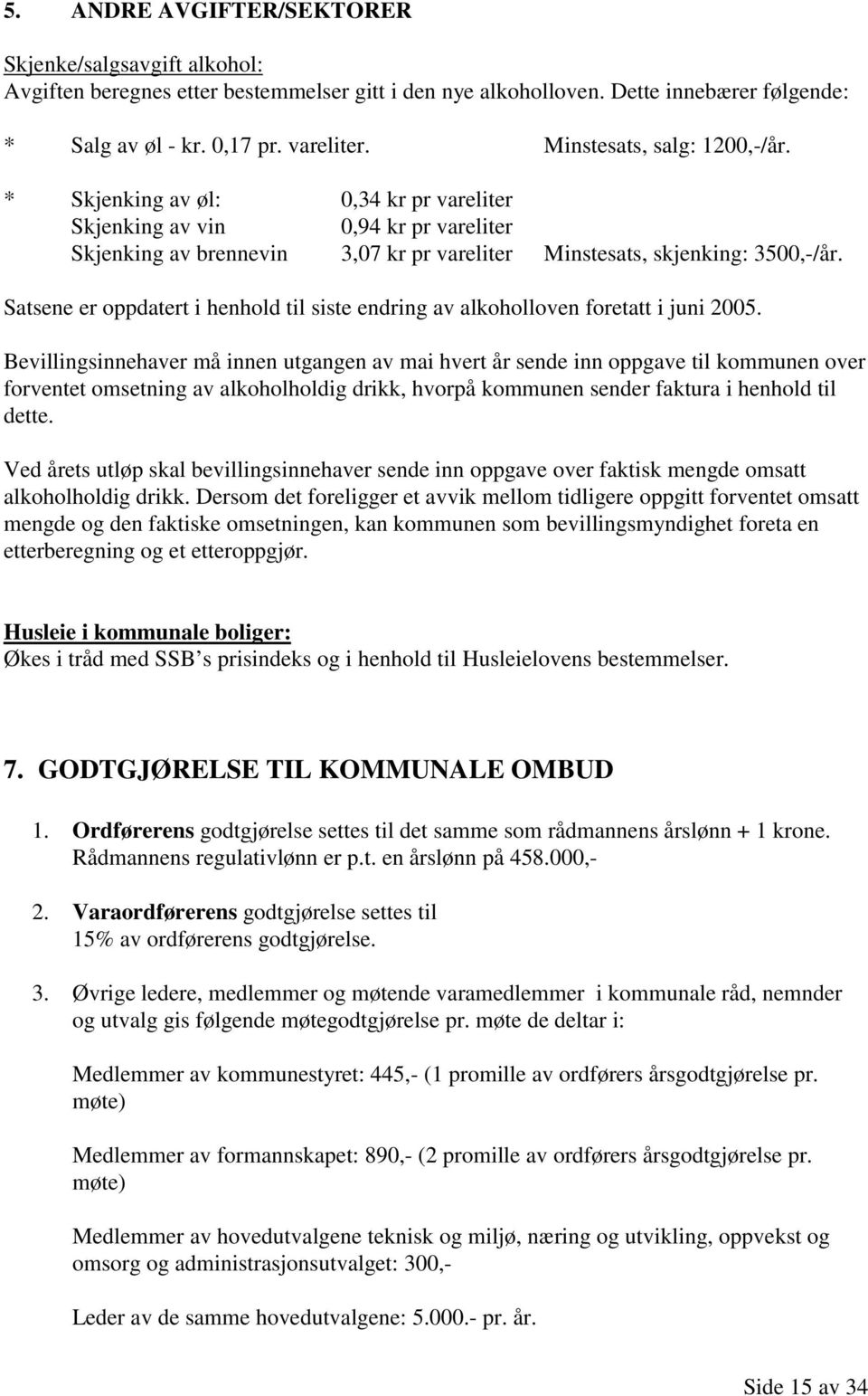 Satsene er oppdatert i henhold til siste endring av alkoholloven foretatt i juni 2005.