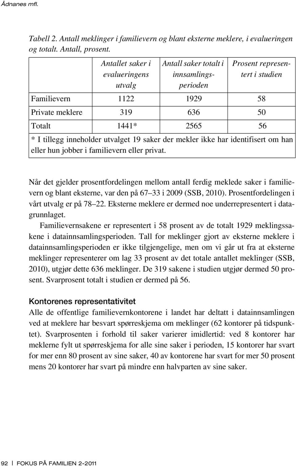 inneholder utvalget 19 saker der mekler ikke har identifisert om han eller hun jobber i familievern eller privat.