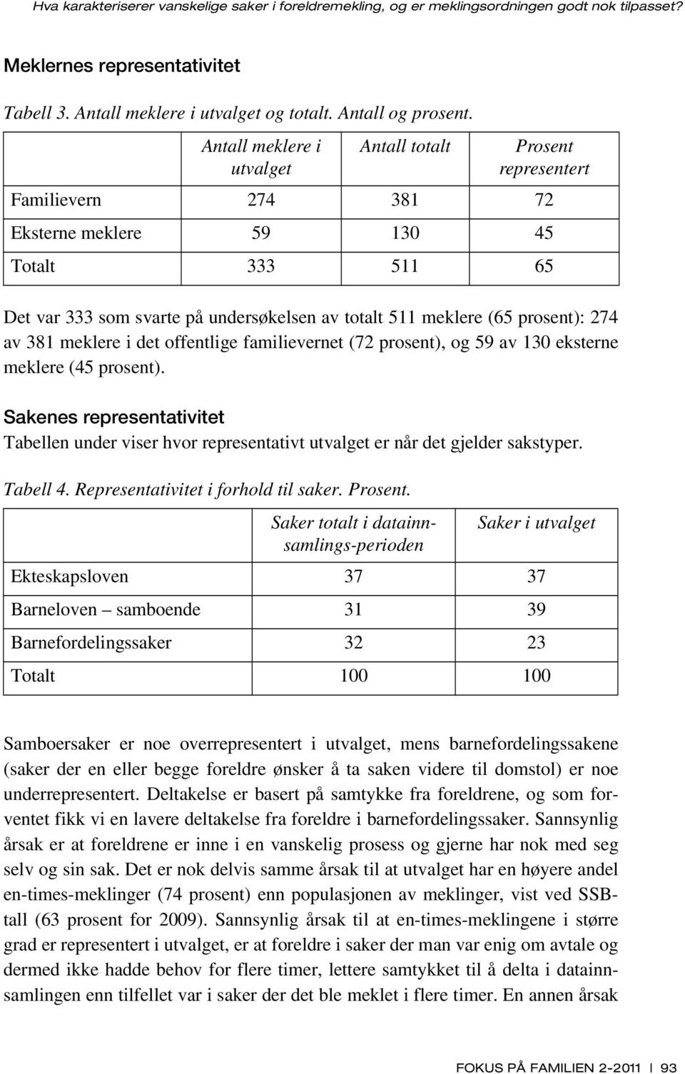 prosent): 274 av 381 meklere i det offentlige familievernet (72 prosent), og 59 av 130 eksterne meklere (45 prosent).