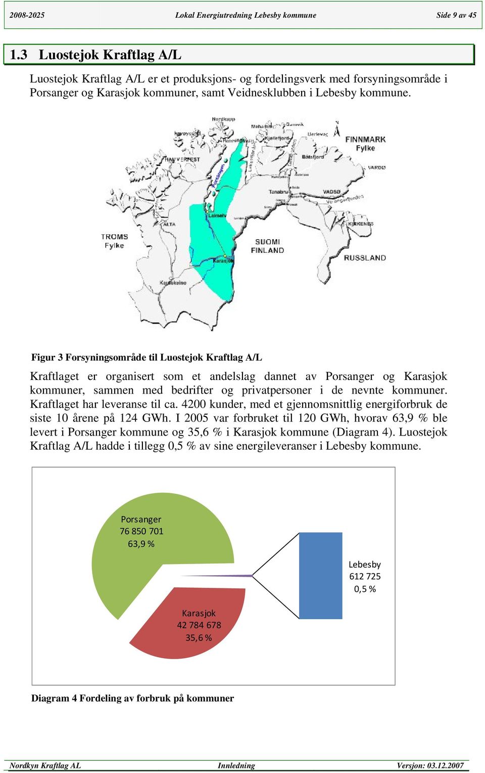 Figur 3 Forsyningsområde til Luostejok Kraftlag A/L Kraftlaget er organisert som et andelslag dannet av Porsanger og Karasjok kommuner, sammen med bedrifter og privatpersoner i de nevnte kommuner.