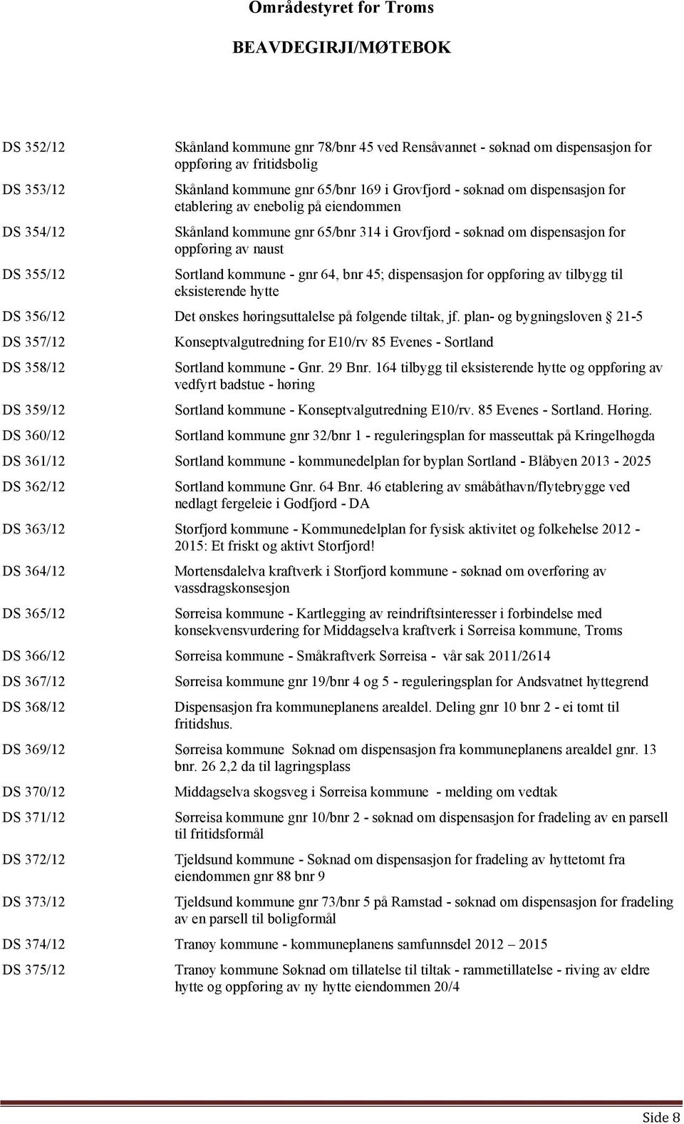 oppføring av tilbygg til eksisterende hytte DS 356/12 Det ønskes høringsuttalelse på følgende tiltak, jf.