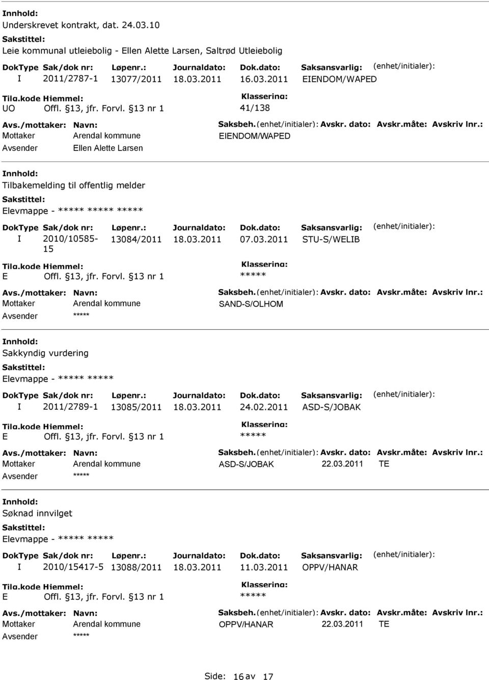 /mottaker: Navn: Saksbeh. Avskr. dato: Avskr.måte: Avskriv lnr.: SAND-S/OLHOM nnhold: Sakkyndig vurdering levmappe - 2011/2789-1 13085/2011 24.02.2011 ASD-S/JOBAK Avs./mottaker: Navn: Saksbeh. Avskr. dato: Avskr.måte: Avskriv lnr.: ASD-S/JOBAK 22.