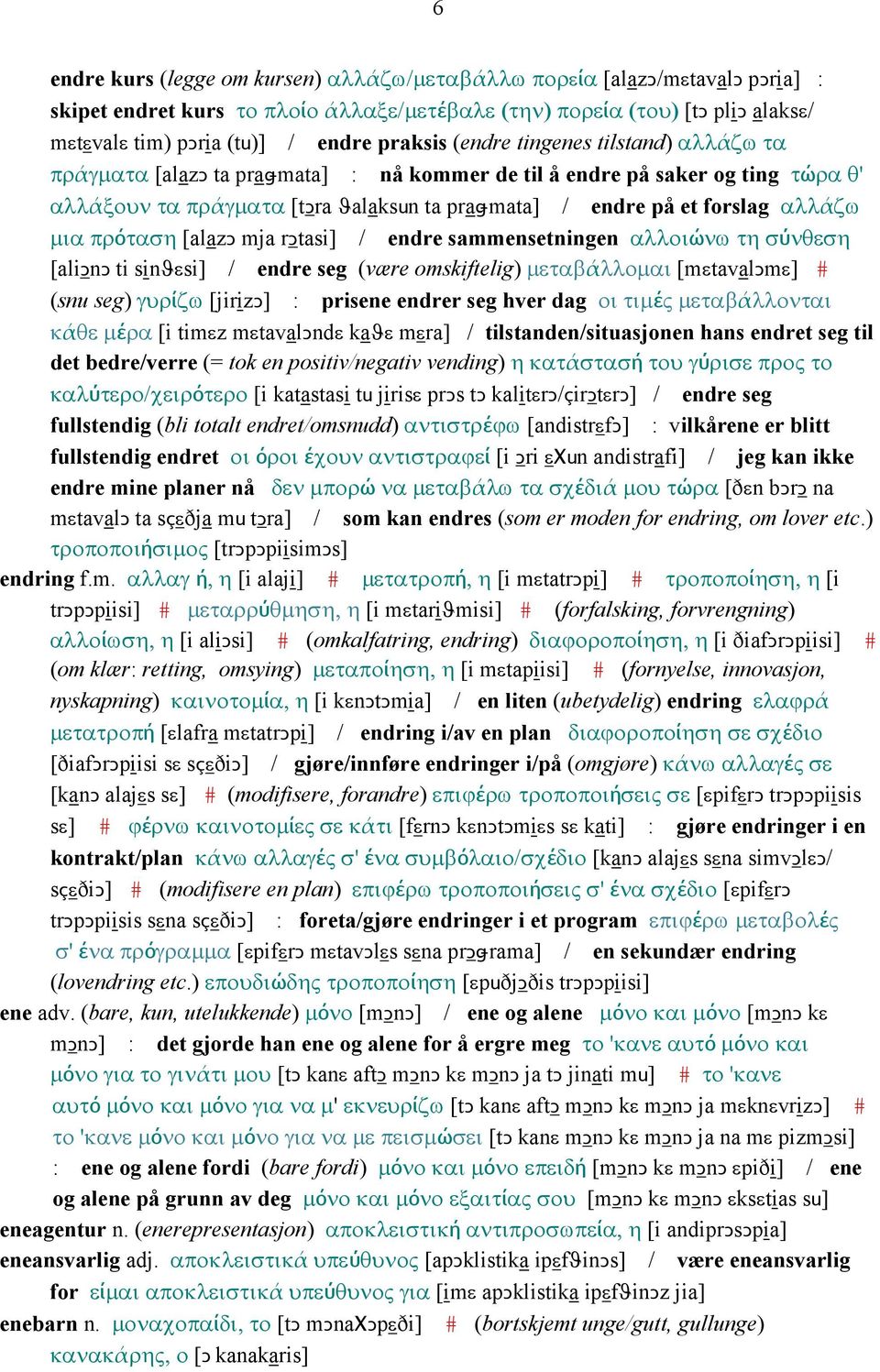 αλλάζω µια πρόταση [alazǥ mja rǥtasi] / endre sammensetningen αλλοιώνω τη σύνθεση [aliǥnǥ ti sinϑεsi] / endre seg (være omskiftelig) µεταβάλλοµαι [mεtavalǥmε] # (snu seg) γυρίζω [jirizǥ] : prisene