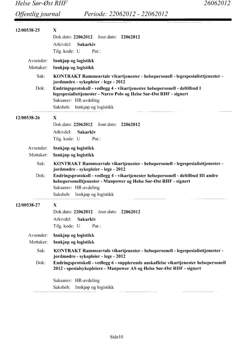 helsepersonell - deltilbud III andre helsepersonelltjenester - Manpower og Helse Sør-Øst RHF - signert 12/00538-27 X Sak: KONTRAKT