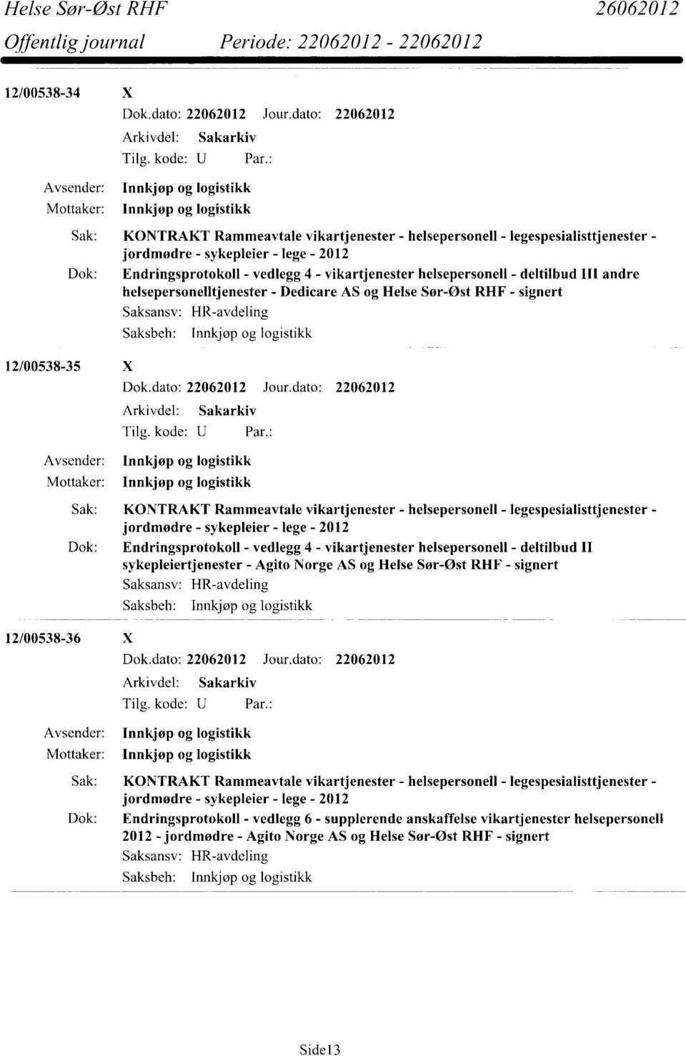 12/00538-35 X Dok: Endringsprotokoll - vedlegg 4 - vikartjenester helsepersonell - deltilbud II