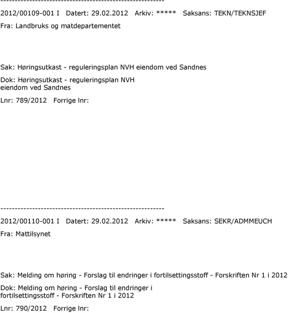 Dok: Høringsutkast - reguleringsplan NVH eiendom ved Sandnes Lnr: 789/2012 Forrige lnr: 2012/00110-001 I Datert: 29.02.