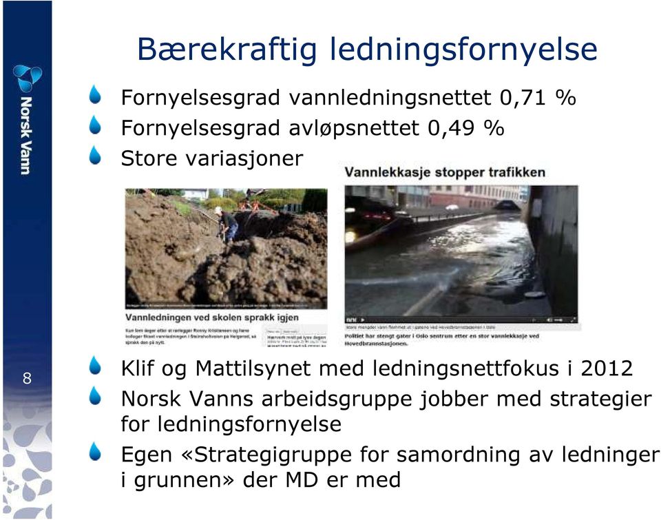 ledningsnettfokus i 2012 Norsk Vanns arbeidsgruppe jobber med strategier for