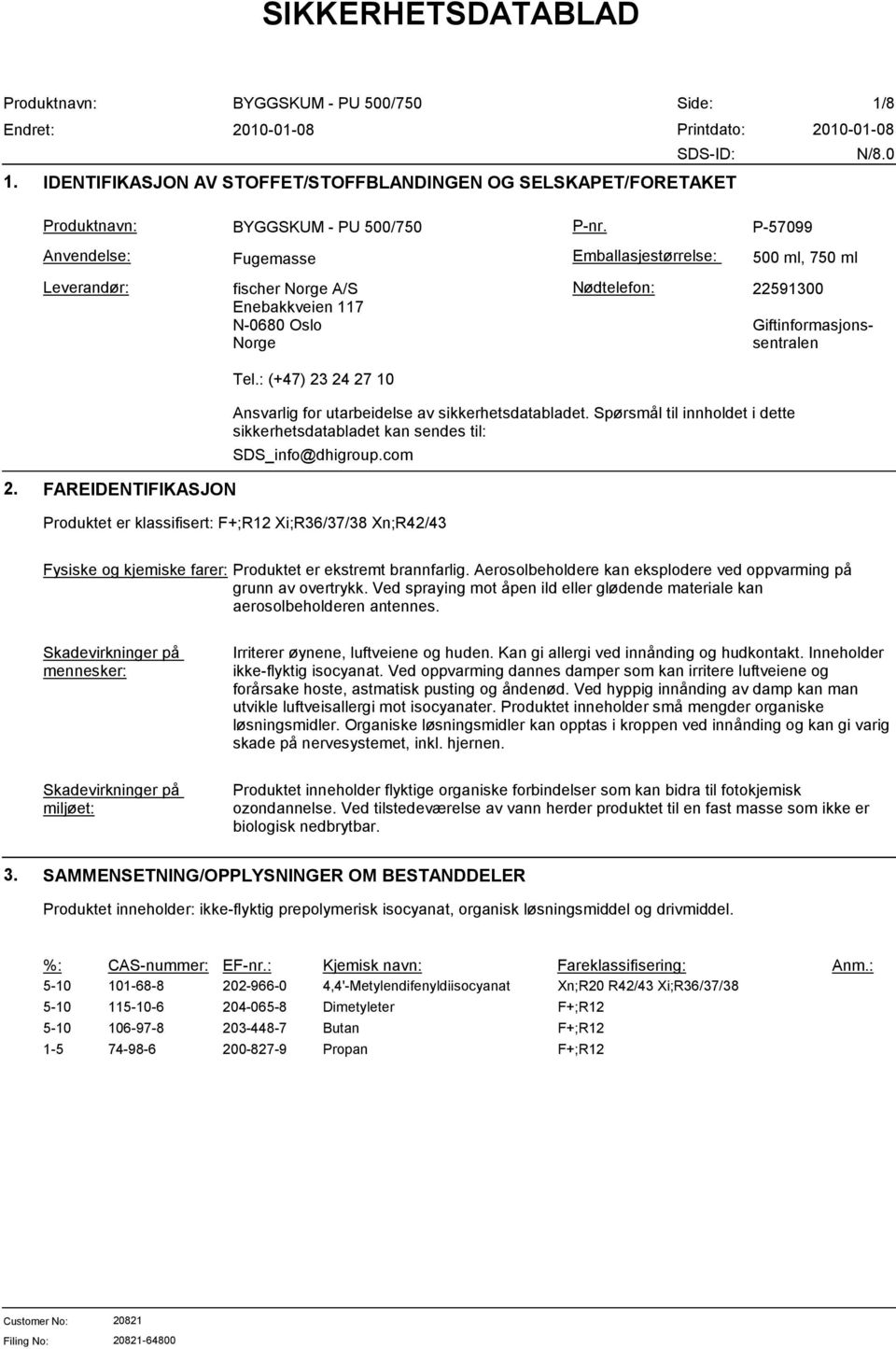 : (+47) 23 24 27 10 Ansvarlig for utarbeidelse av sikkerhetsdatabladet. Spørsmål til innholdet i dette sikkerhetsdatabladet kan sendes til: SDS_info@dhigroup.com 2.