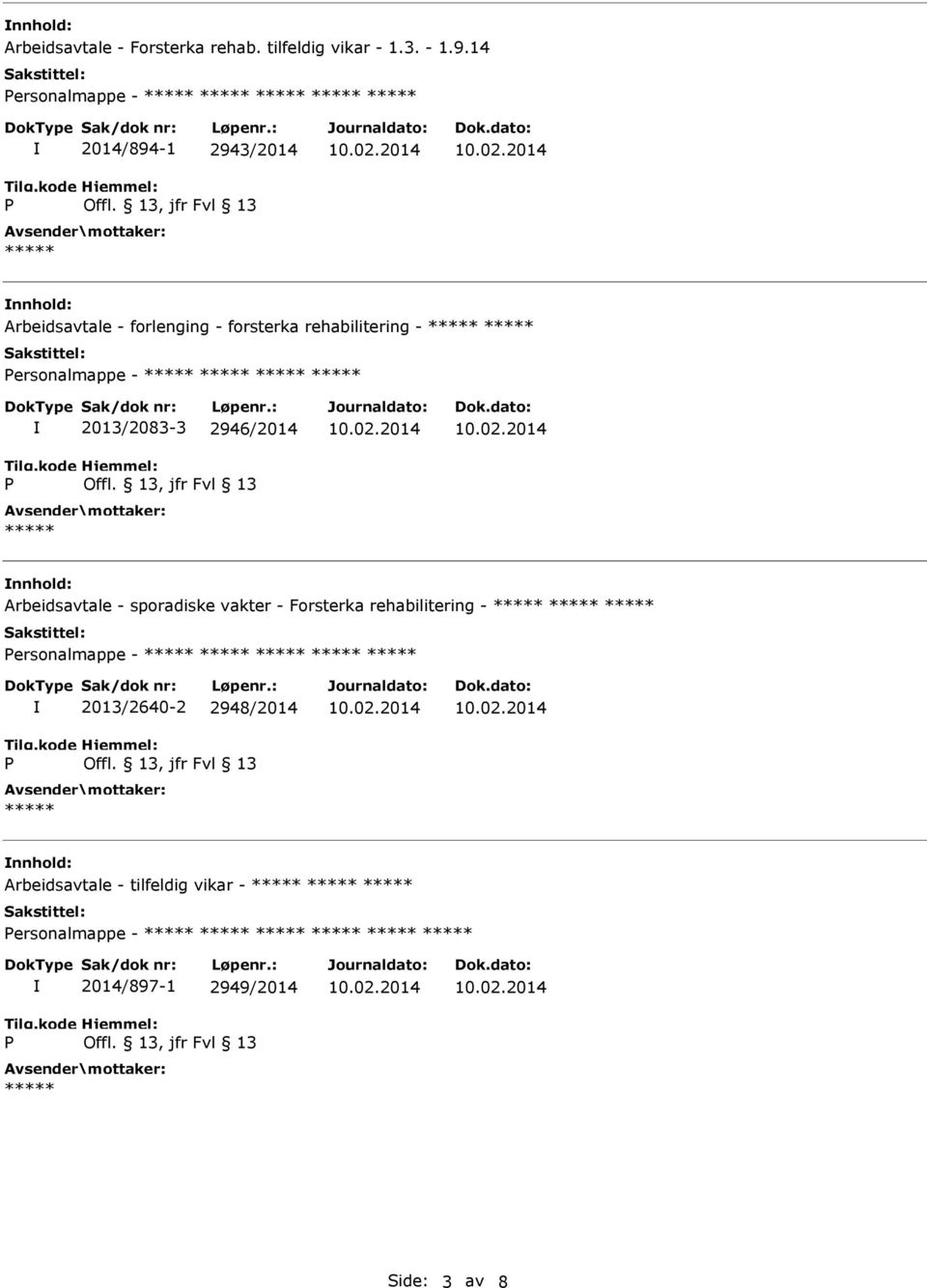 - ersonalmappe - 2013/2083-3 2946/2014 Arbeidsavtale - sporadiske vakter - Forsterka