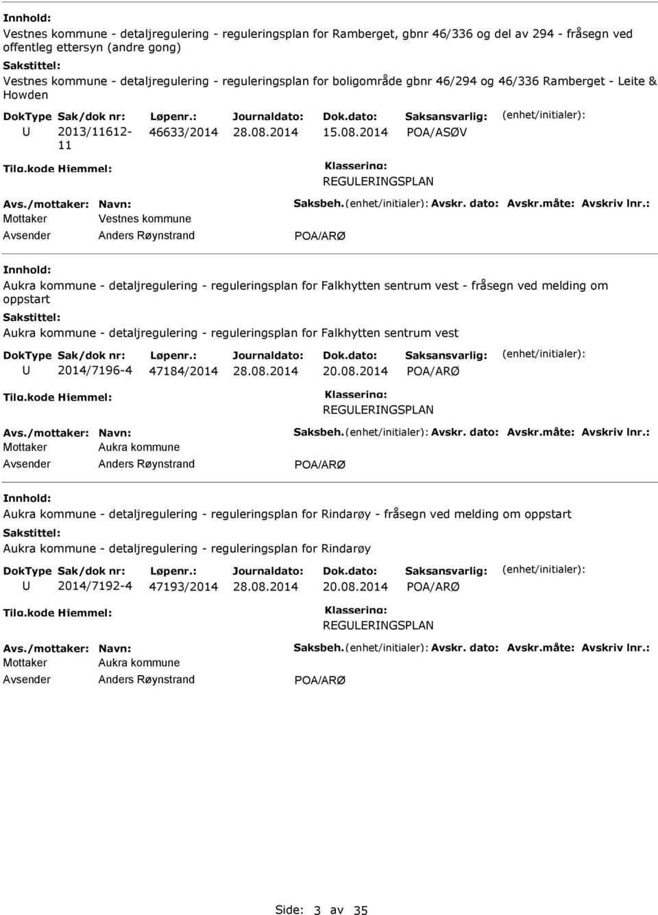 2014 POA/ASØV REGLERNGSPLAN Mottaker Vestnes kommune Anders Røynstrand POA/ARØ Aukra kommune - detaljregulering - reguleringsplan for Falkhytten sentrum vest - fråsegn ved melding om oppstart Aukra