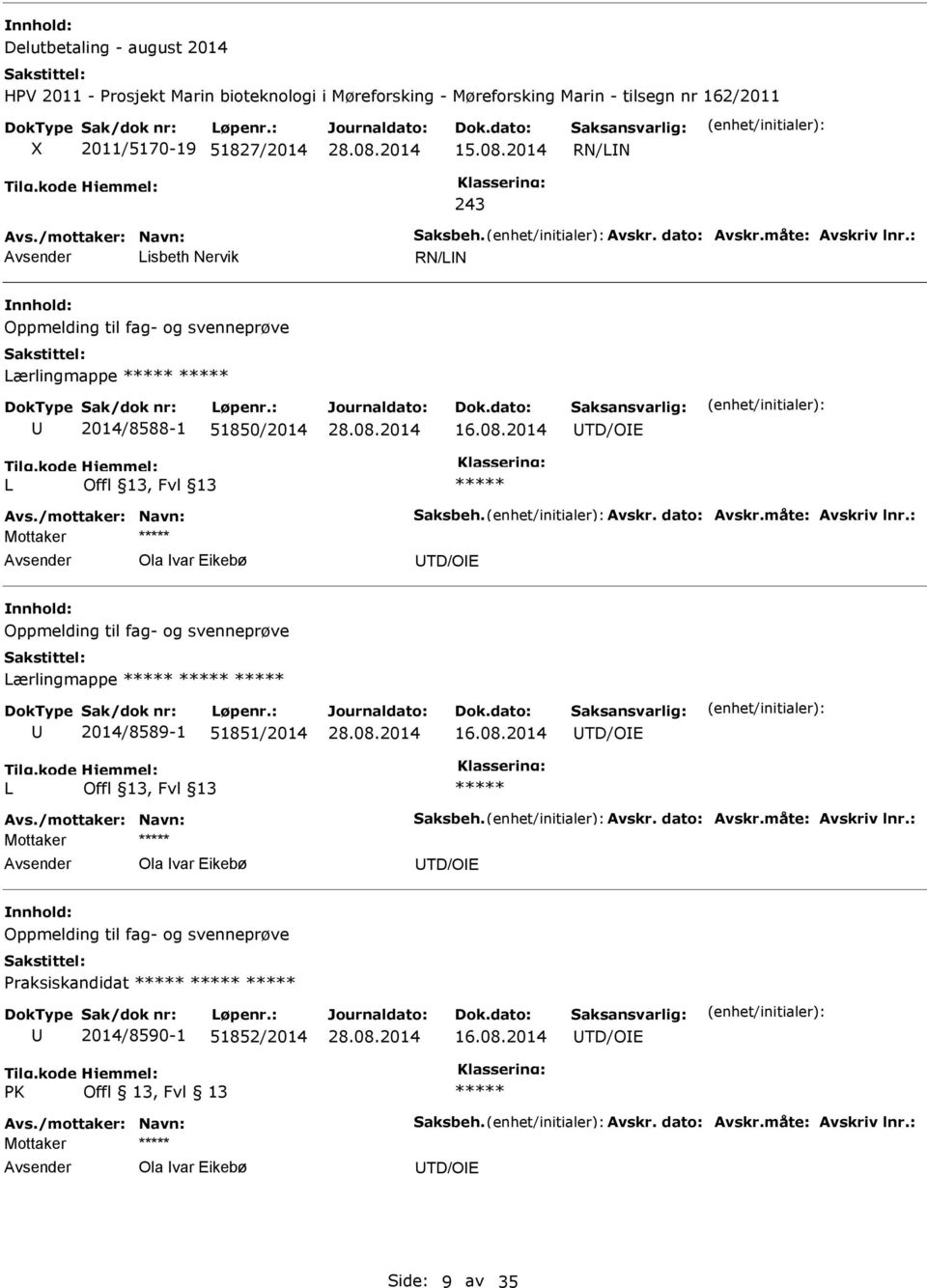 08.2014 TD/OE L Mottaker Ola var Eikebø TD/OE Oppmelding til fag- og svenneprøve Praksiskandidat 2014/8590-1 51852/2014 16.08.2014 TD/OE PK Offl 13, Fvl 13 Mottaker Ola var Eikebø TD/OE Side: 9 av 35