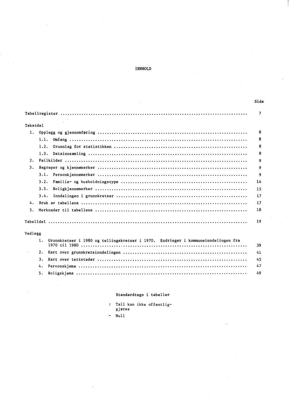 Bruk av tabellene 17 5. Merknader til tabellene 18 Tabelldel 19 Vedlegg 1. Grunnkretser i 1980 og tellingskretser i 1970.