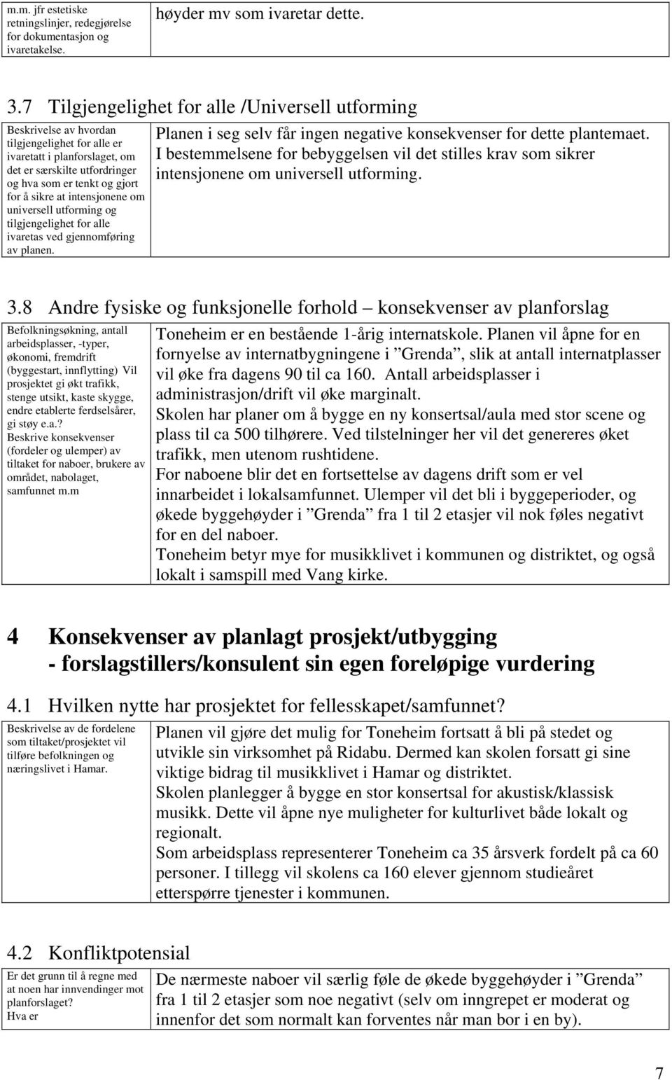 sikre at intensjonene om universell utforming og tilgjengelighet for alle ivaretas ved gjennomføring av planen. Planen i seg selv får ingen negative konsekvenser for dette plantemaet.