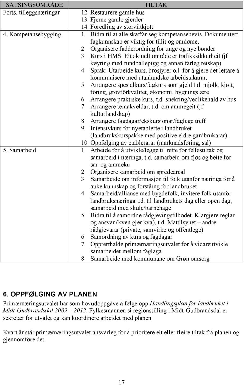 Eit aktuelt område er trafikksikkerheit (jf køyring med rundballepigg og annan farleg reiskap) 4. Språk: Utarbeide kurs, brosjyrer o.l. for å gjere det lettare å kommunisere med utanlandske arbeidstakarar.