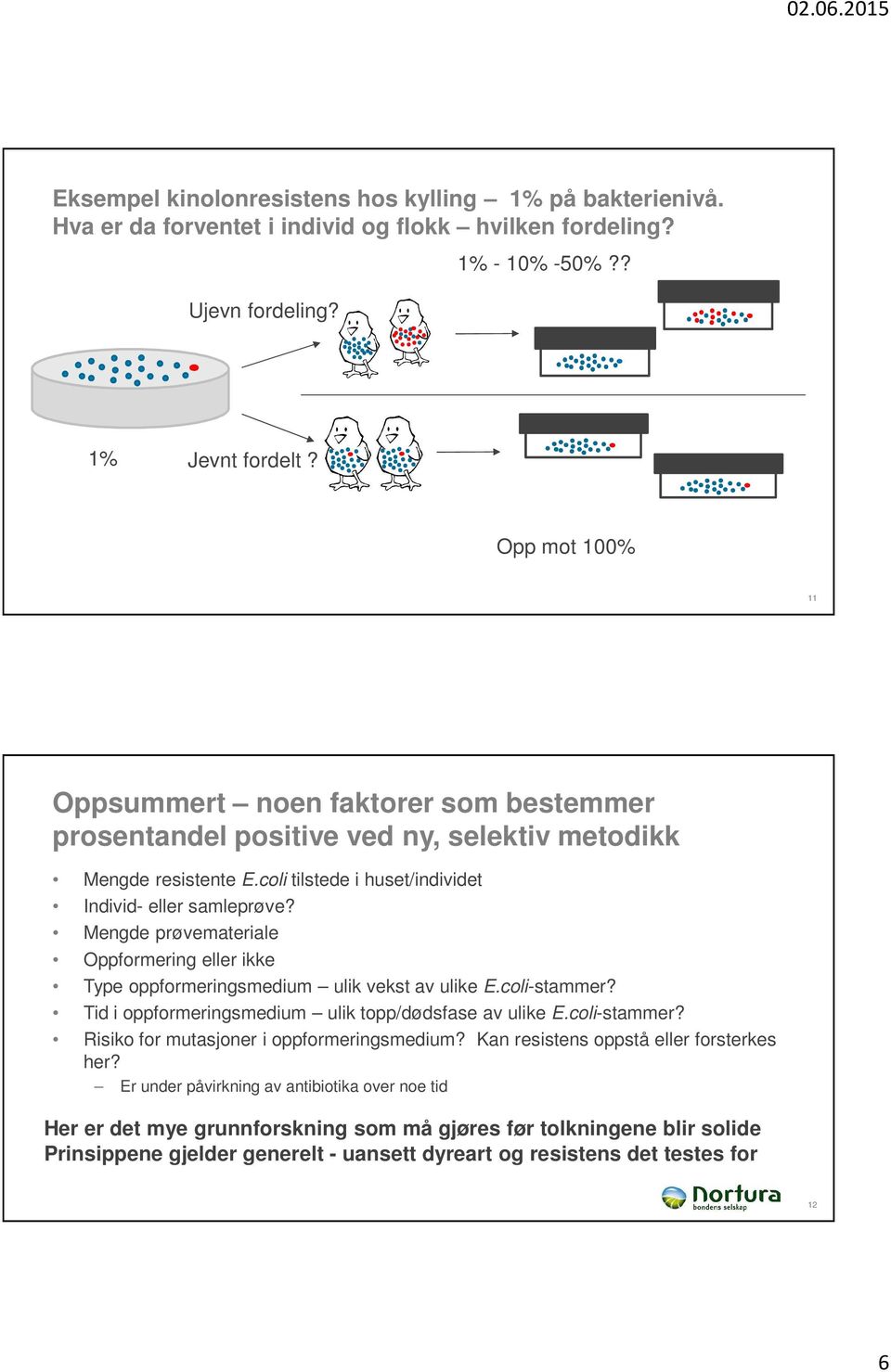 Mengde prøvemateriale Oppformering eller ikke Type oppformeringsmedium ulik vekst av ulike E.coli-stammer? Tid i oppformeringsmedium ulik topp/dødsfase av ulike E.coli-stammer? Risiko for mutasjoner i oppformeringsmedium?