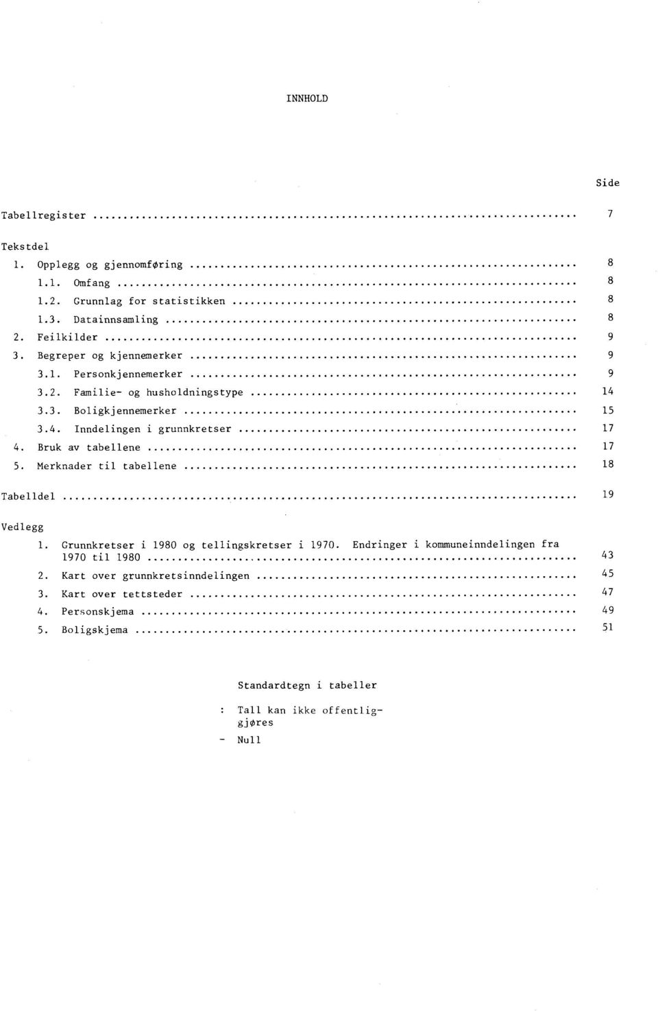 Bruk av tabellene 7 5. Merknader til tabellene 8 Tabelldel 9 Vedlegg. Grunnkretser i 980 og tellingskretser i 970.