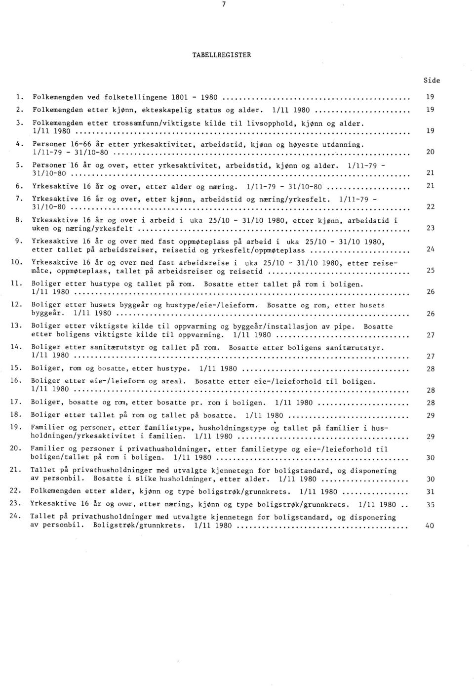 Personer 6 år og over, etter yrkesaktivitet, arbeidstid, kjønn og alder. /-79 - /0-80 6. Yrkesaktive 6 år og over, etter alder og næring. /-79 - /0-80 7.