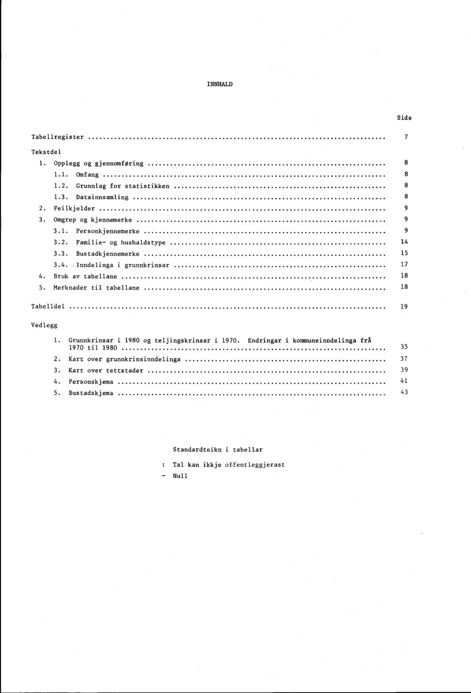 Bruk av tabellane 8 5. Merknader til tabellane 8 Tabelldel 9 Vedlegg. Grunnkrinsar i 980 og teljingskrinsar i 970.