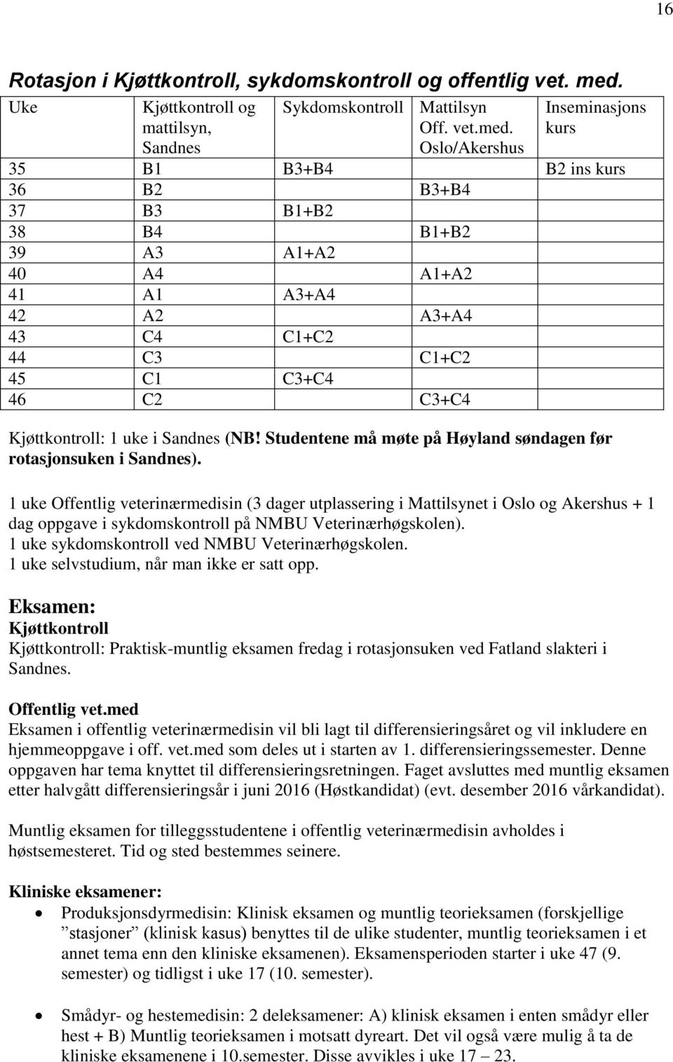 Oslo/Akershus Inseminasjons kurs 35 B1 B3+B4 B2 ins kurs 36 B2 B3+B4 37 B3 B1+B2 38 B4 B1+B2 39 A3 A1+A2 40 A4 A1+A2 41 A1 A3+A4 42 A2 A3+A4 43 C4 C1+C2 44 C3 C1+C2 45 C1 C3+C4 46 C2 C3+C4