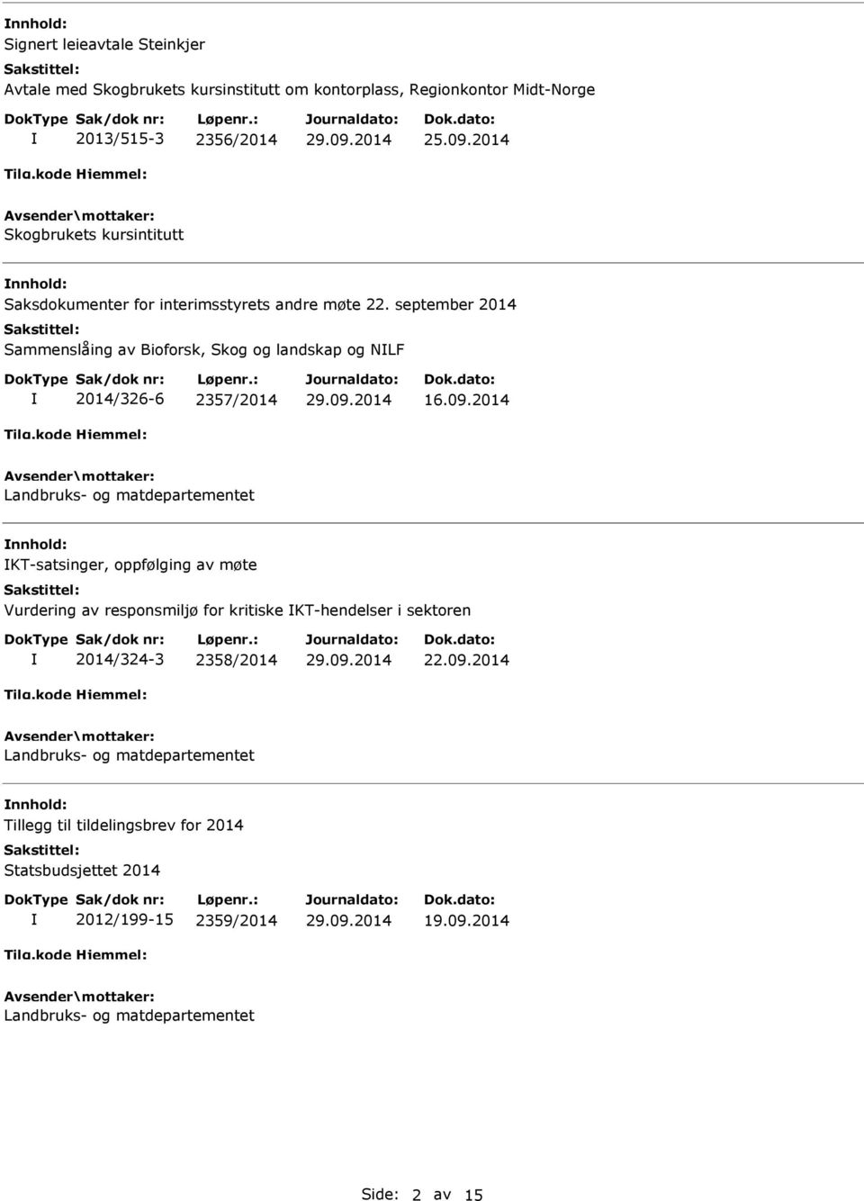 2014 Landbruks- og matdepartementet KT-satsinger, oppfølging av møte Vurdering av responsmiljø for kritiske KT-hendelser i sektoren 2014/324-3 2358/2014 22.