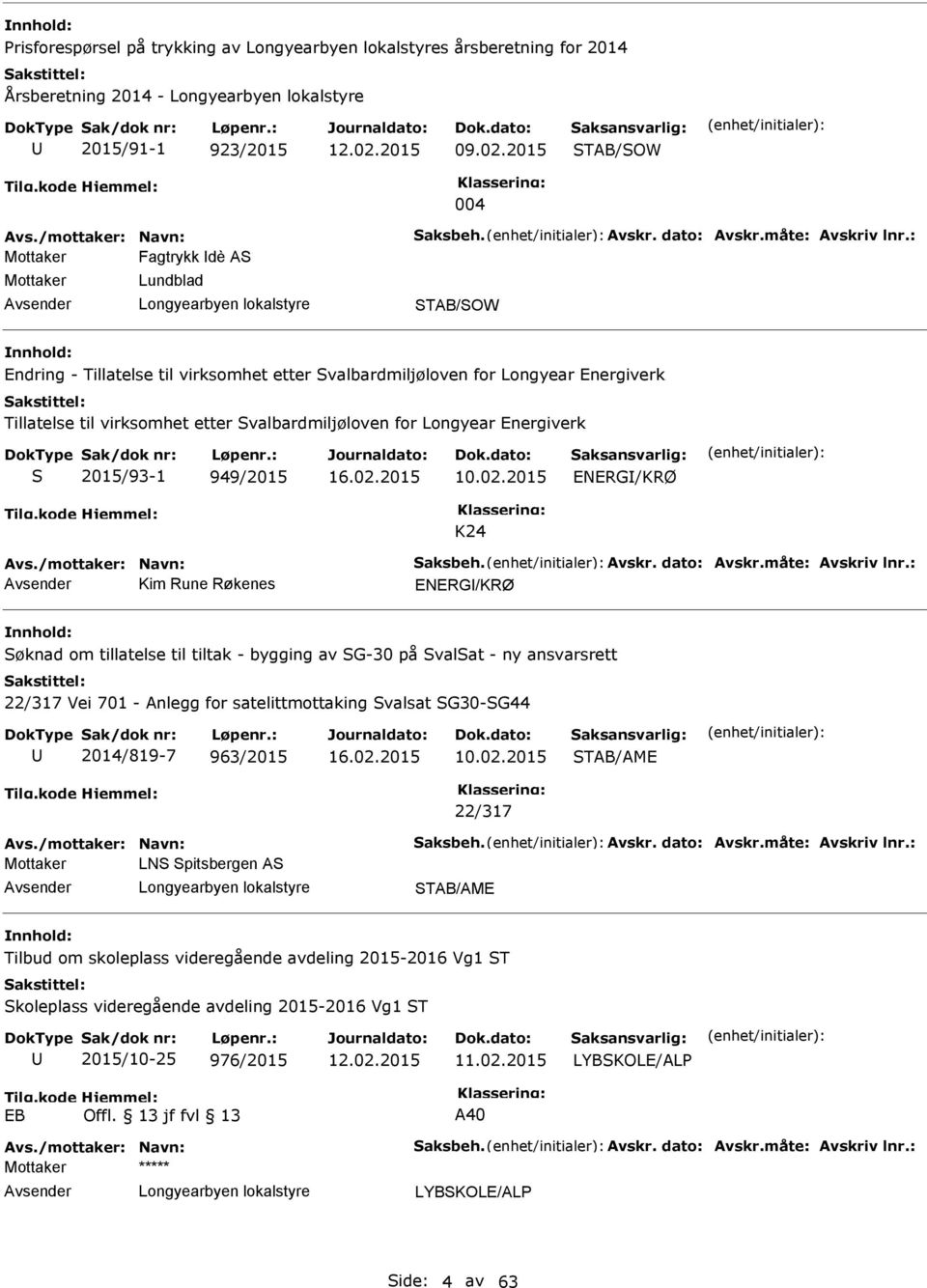 Svalbardmiljøloven for Longyear Energiverk S 2015/93-1 949/2015 10.02.