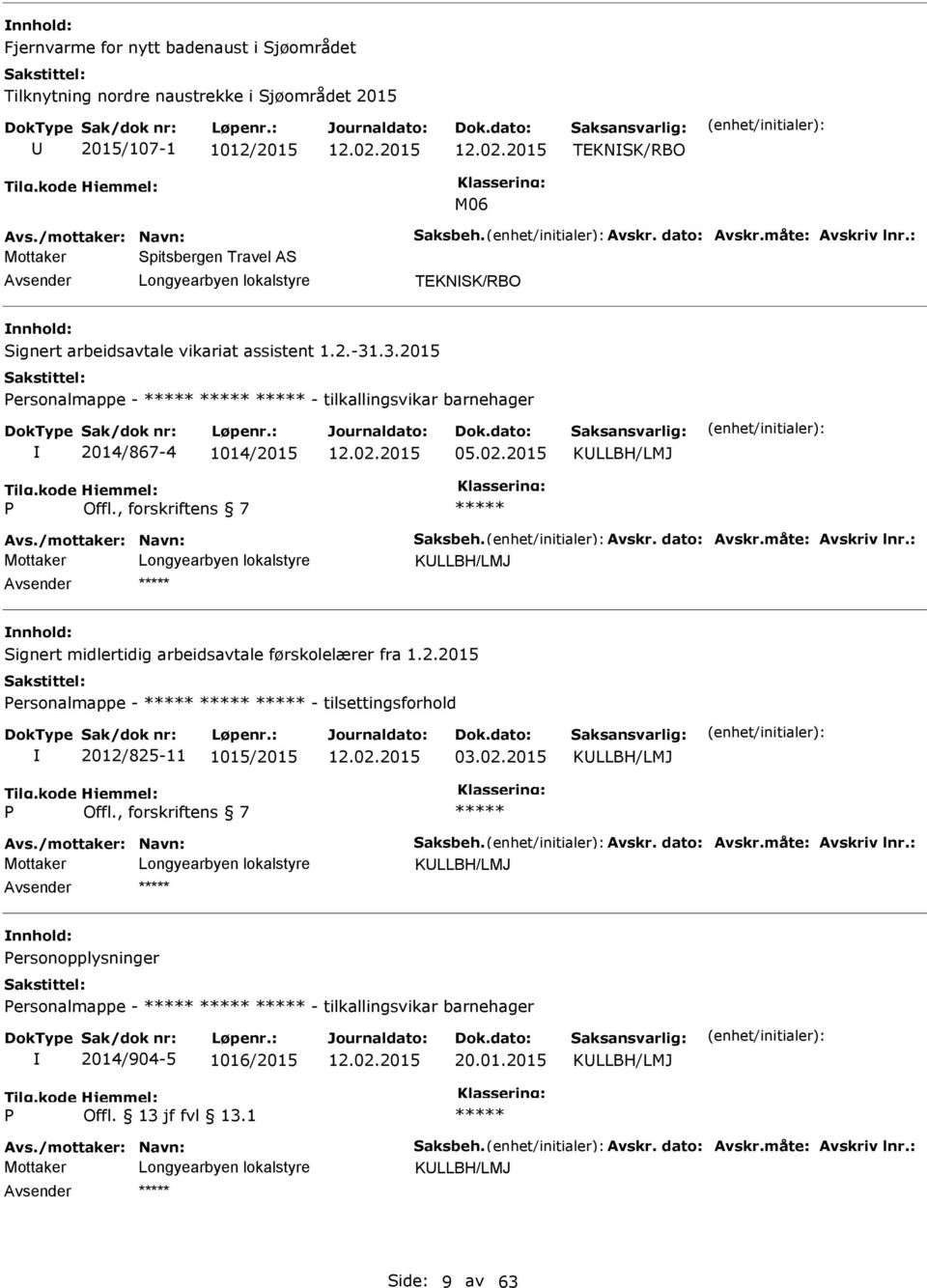 , forskriftens 7 KLLBH/LMJ Signert midlertidig arbeidsavtale førskolelærer fra 1.2.2015 Personalmappe - - tilsettingsforhold 2012/825-11 1015/2015 03.02.