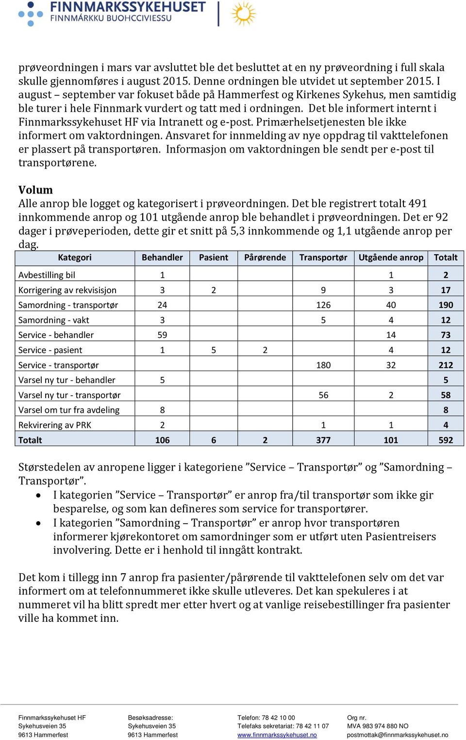 Det ble informert internt i Finnmarkssykehuset HF via Intranett og e-post. Primærhelsetjenesten ble ikke informert om vaktordningen.