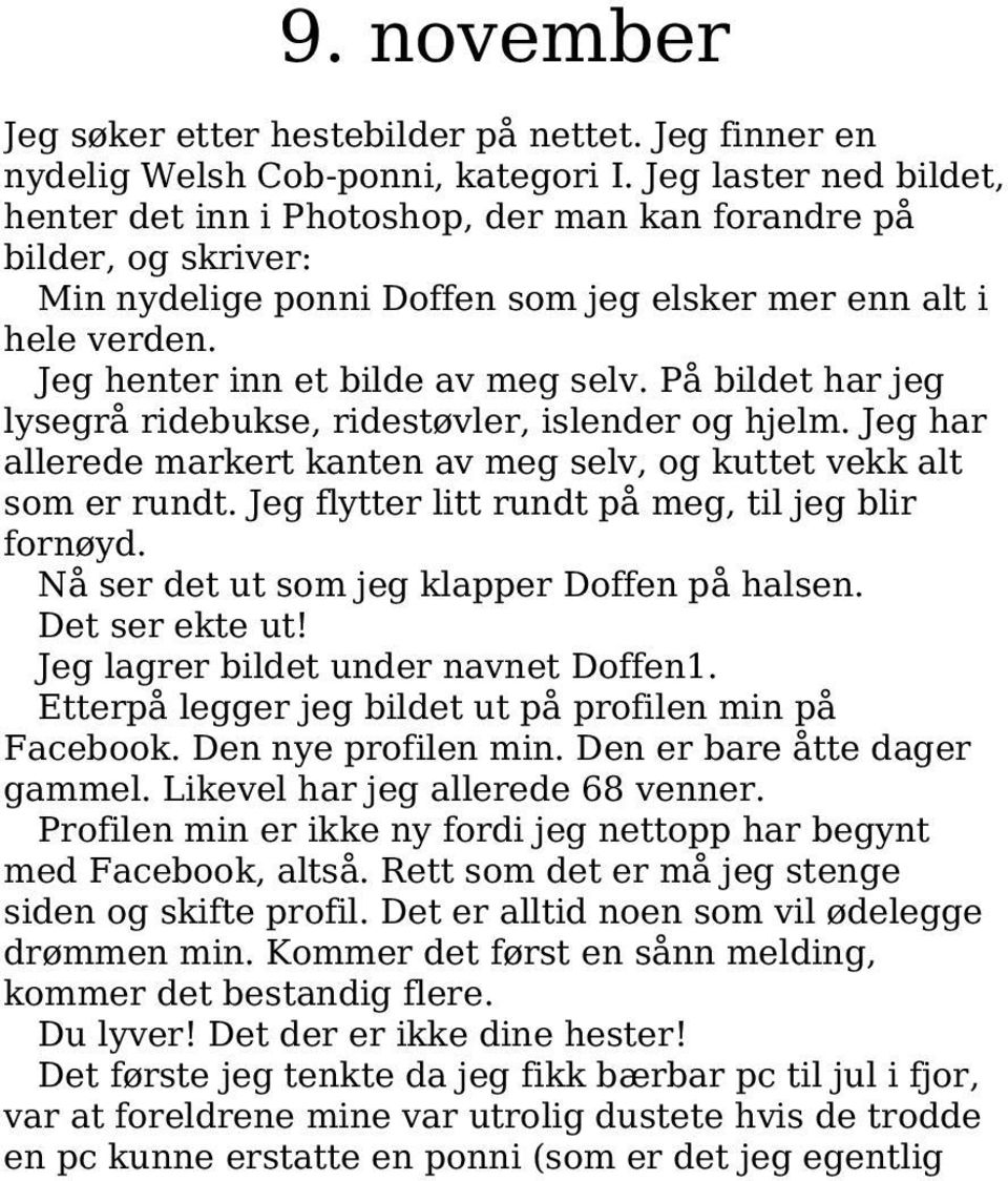 På bildet har jeg lysegrå ridebukse, ridestøvler, islender og hjelm. Jeg har allerede markert kanten av meg selv, og kuttet vekk alt som er rundt. Jeg flytter litt rundt på meg, til jeg blir fornøyd.