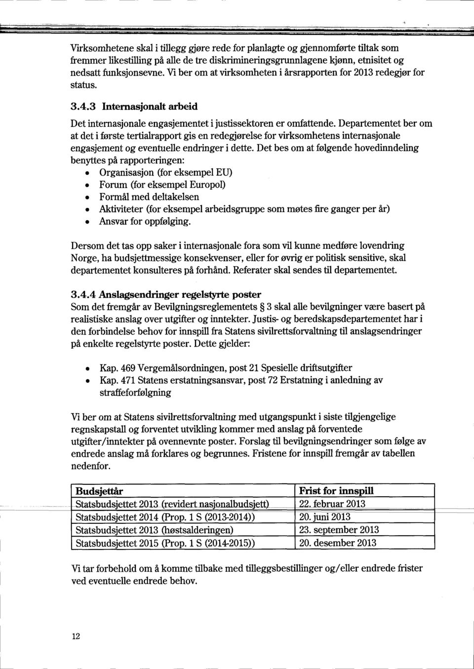 Departementet ber om at det i første tertialrapport gis en redegjørelse for virksomhetens internasjonale engasjement og eventuelle endringer i dette.