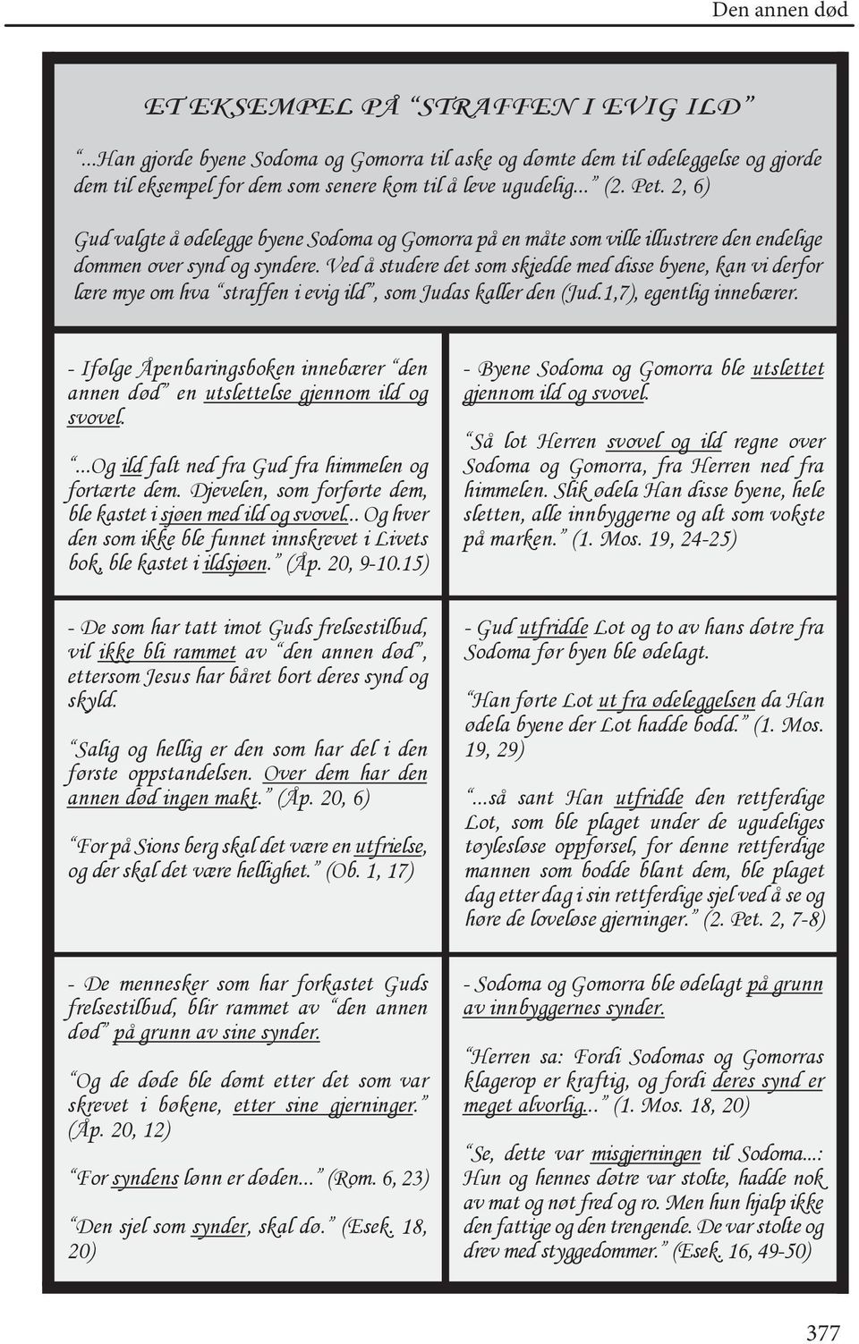 Ved å studere det som skjedde med disse byene, kan vi derfor lære mye om hva straffen i evig ild, som Judas kaller den (Jud.1,7), egentlig innebærer.