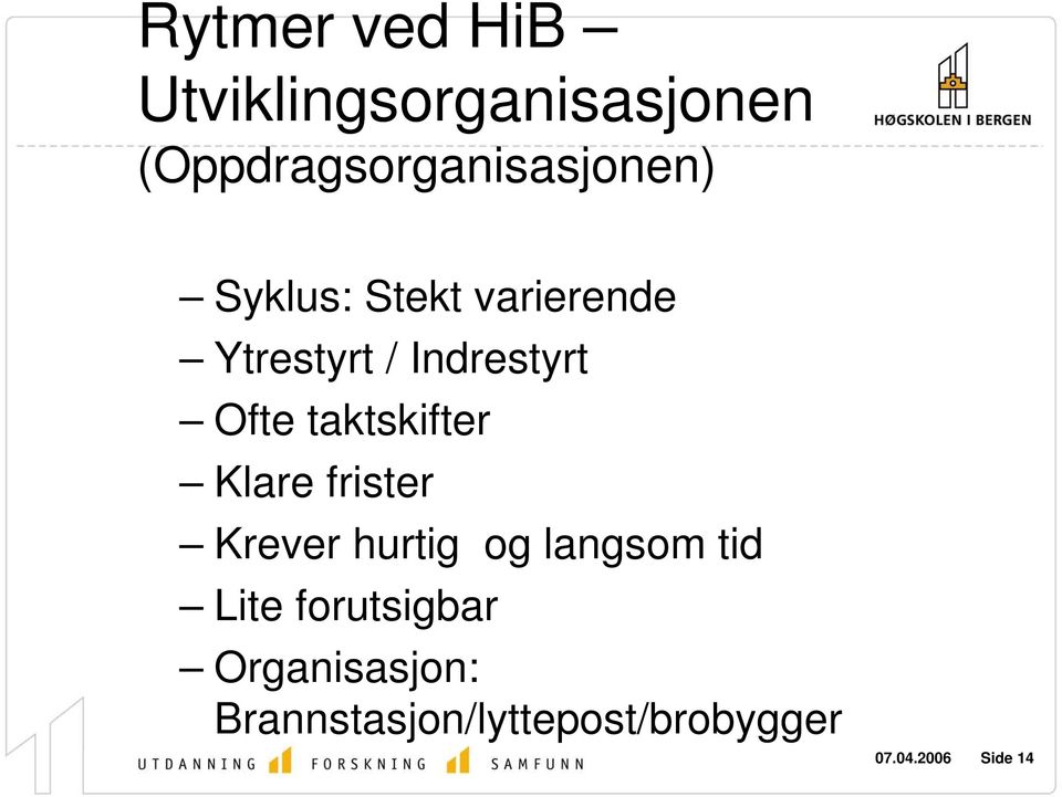 Indrestyrt Ofte taktskifter Klare frister Krever hurtig og