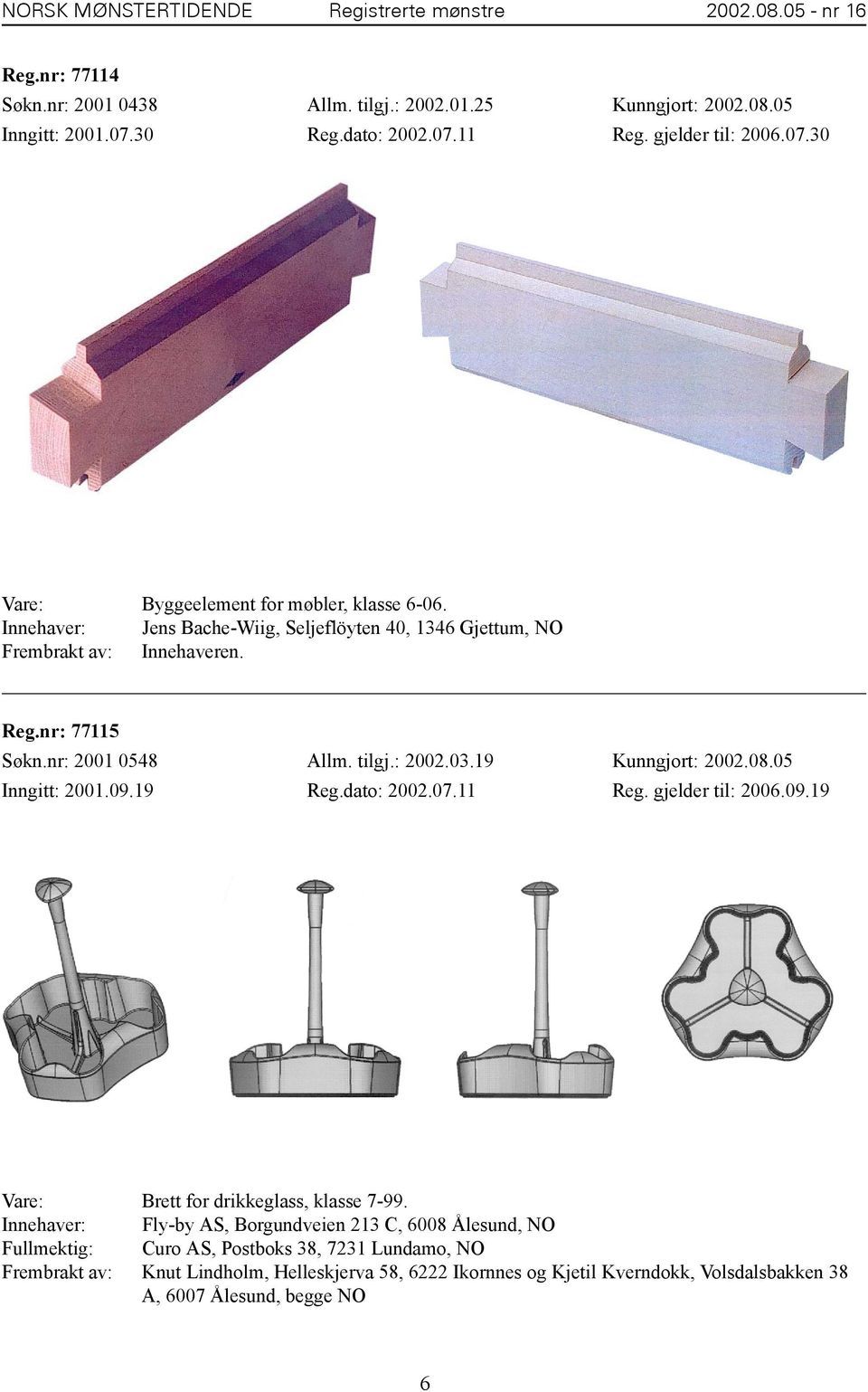 05 Inngitt: 2001.09.19 Reg.dato: 2002.07.11 Reg. gjelder til: 2006.09.19 Vare: Brett for drikkeglass, klasse 7-99.