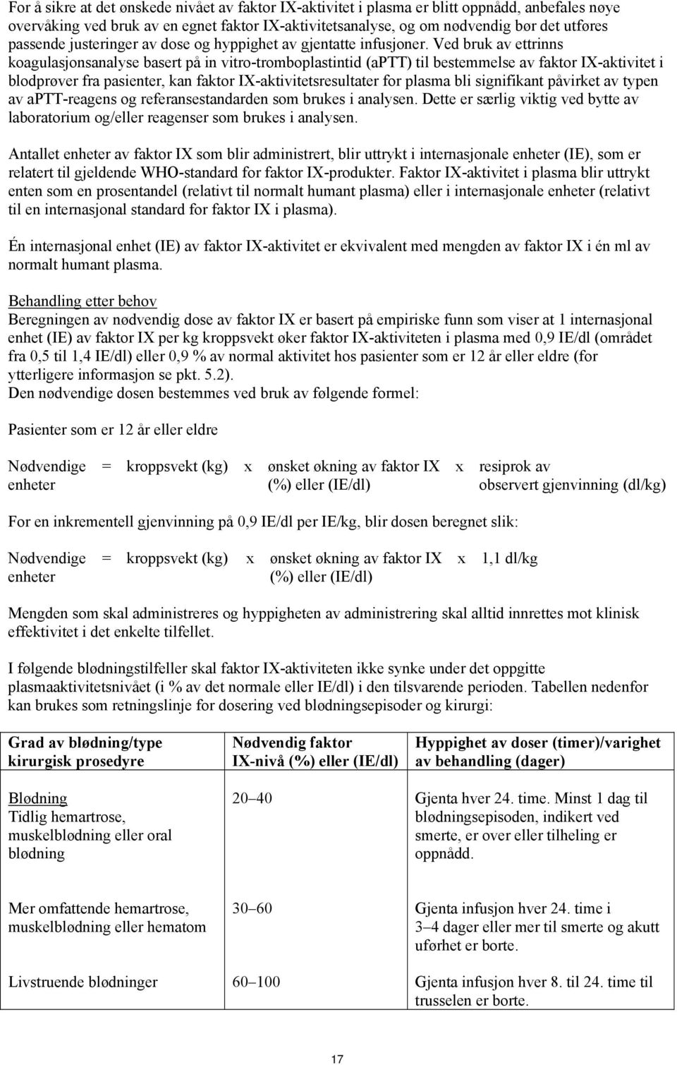 Ved bruk av ettrinns koagulasjonsanalyse basert på in vitro-tromboplastintid (aptt) til bestemmelse av faktor IX-aktivitet i blodprøver fra pasienter, kan faktor IX-aktivitetsresultater for plasma