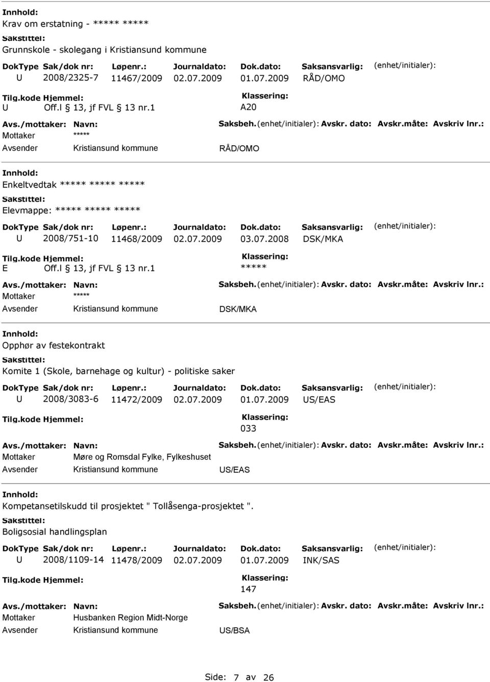 2008 Opphør av festekontrakt Komite 1 (Skole, barnehage og kultur) - politiske saker 2008/3083-6 11472/2009 S/AS 033