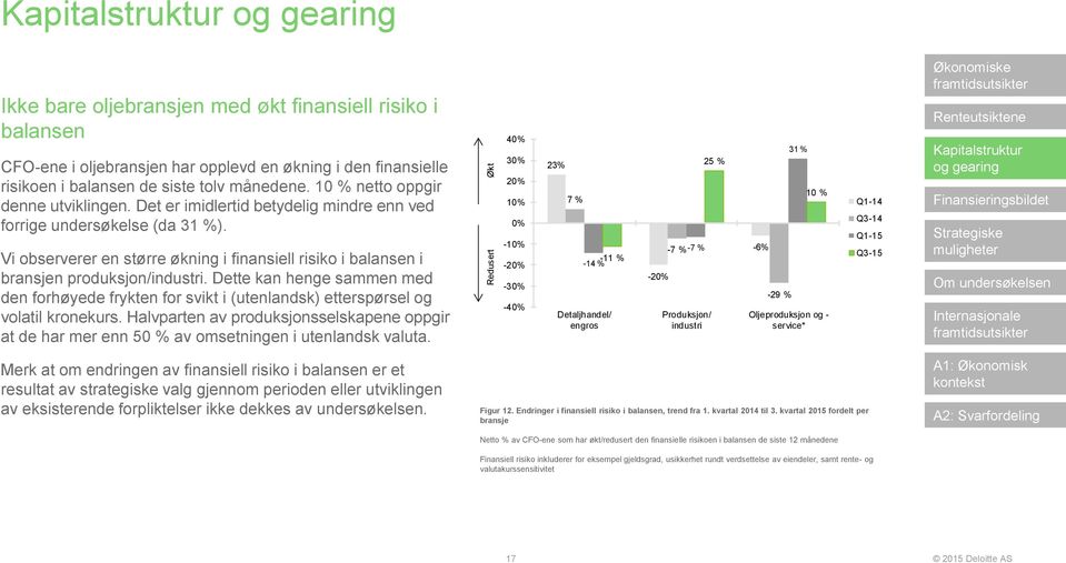 Vi observerer en større økning i finansiell risiko i balansen i bransjen produksjon/industri.