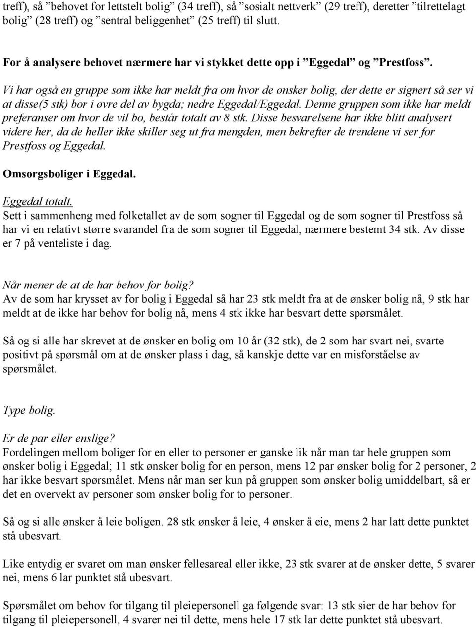 Vi har også en gruppe som ikke har meldt fra om hvor de ønsker bolig, der dette er signert så ser vi at disse(5 stk) bor i øvre del av bygda; nedre Eggedal/Eggedal.