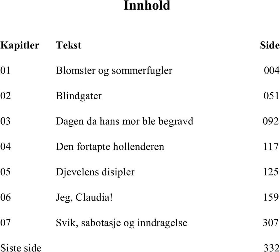 fortapte hollenderen 117 05 Djevelens disipler 125 06 Jeg,